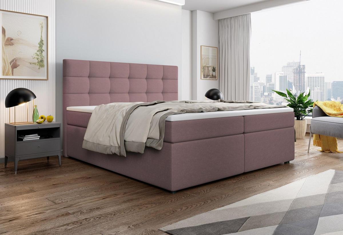BOXBETT PALMA 160x200 cm mit Matratze und Topper - Rosa - Rosa, Holz (160/200cm) - MASSENO