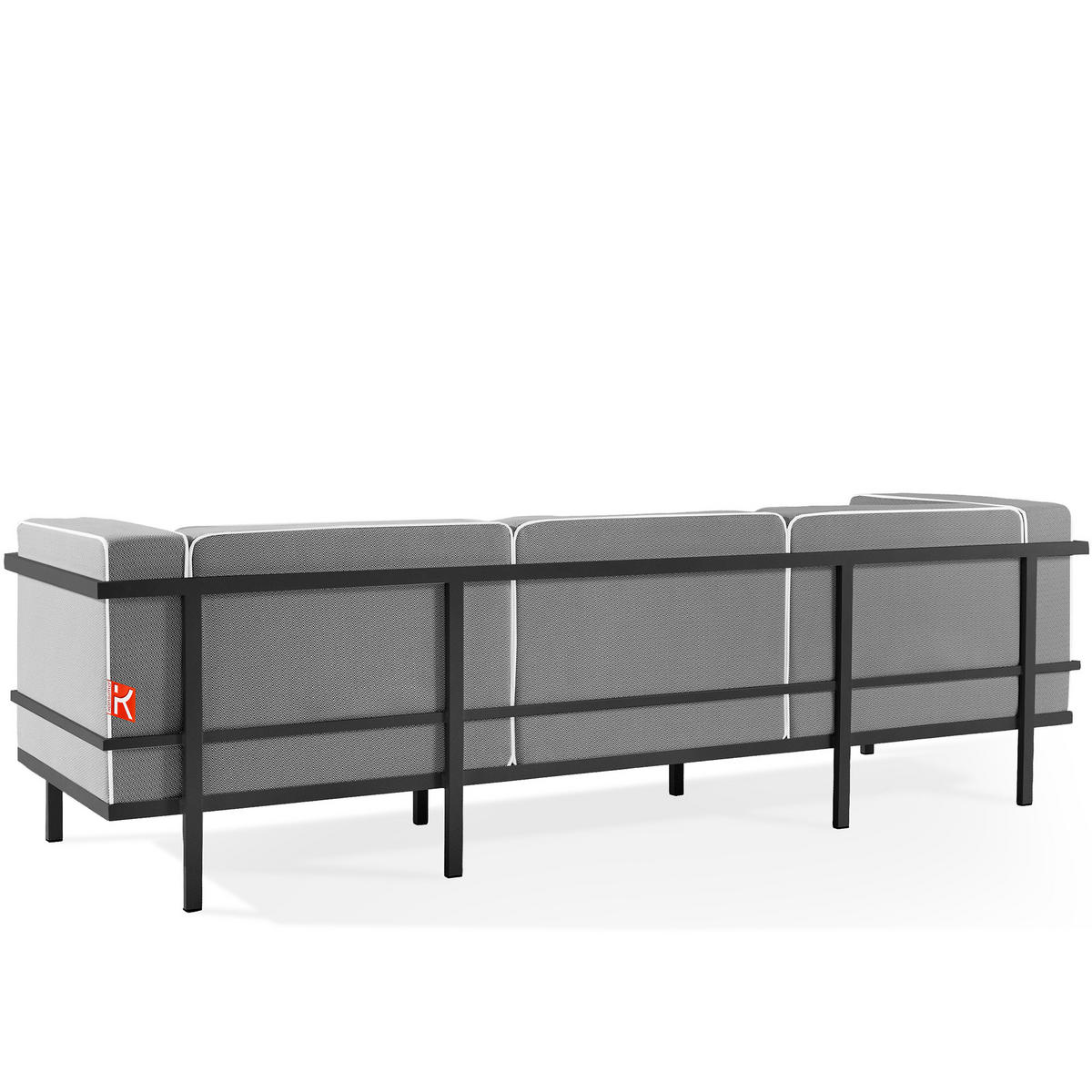 GARTENLOUNGE-SET TRIGLO 1x Tisch, 2x Sessel, 1x Sofa 3-Sitzer, 4-tlg., Modern, Dunkelgrau - Dunkelgrau/Schwarz, Glas/Textil - KONSIMO®