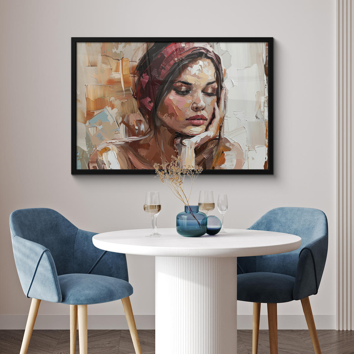 POSTER MIT RAHMENGERAHMTES BILD Frau - Lackierung - Porträt - Modern 90x60 cm - Altrosa, Papier (90/60cm) - MuchoWow