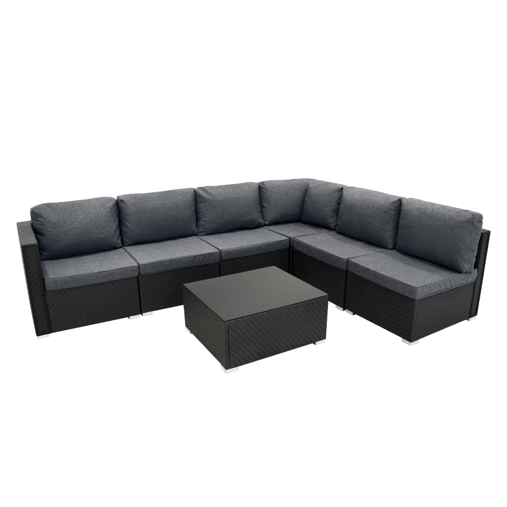LOUNGEGARNITUR MODULAR Rattan 7-teiliges Schwarz - Schwarz, Kunststoff - Jardi