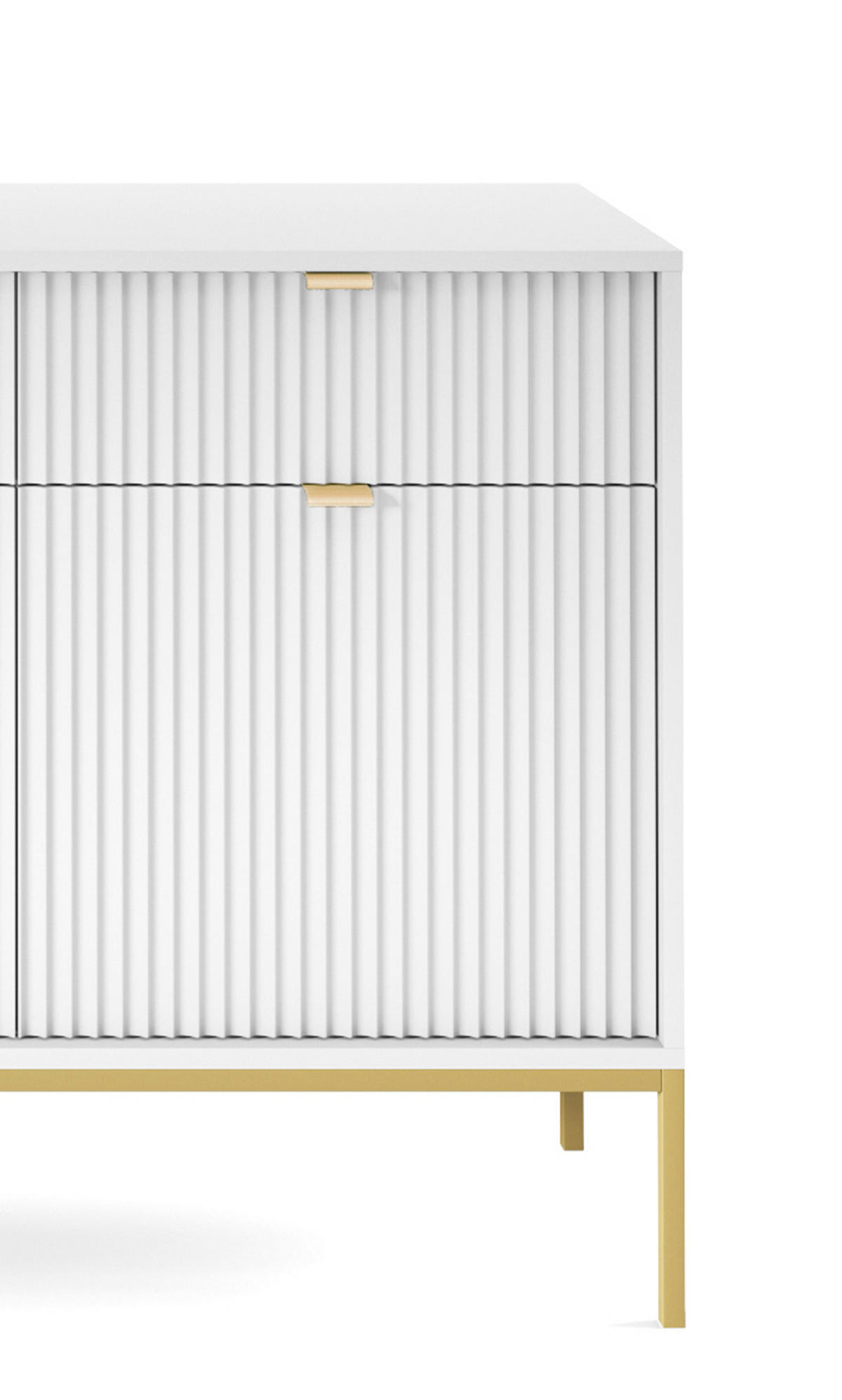 KOMMODE NOVA - KSZ154, Geriffelte Fronten, goldene Griffe 154x39x83 cm Weiß - Goldfarben/Weiß, Holzwerkstoff/Kunststoff (154/83/39cm) - DomoHome