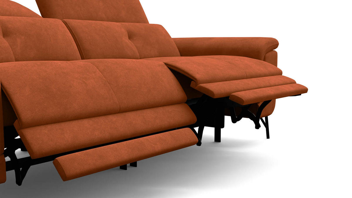 SOFA RELAX AVENA 3-Sitzer, dunkeloranger Veloursstoff - Dunkelorange/Schwarz, Holz/Textil (204/80/108cm) - Wozimo
