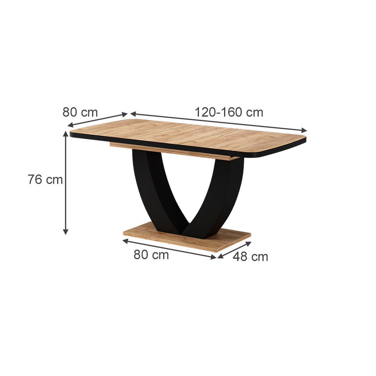 JEDÁLENSKÝ STÔL Fenaro Čierna/dubová - čierna/farba duba, kompozitné drevo (80/120/77.4cm) - Vicco