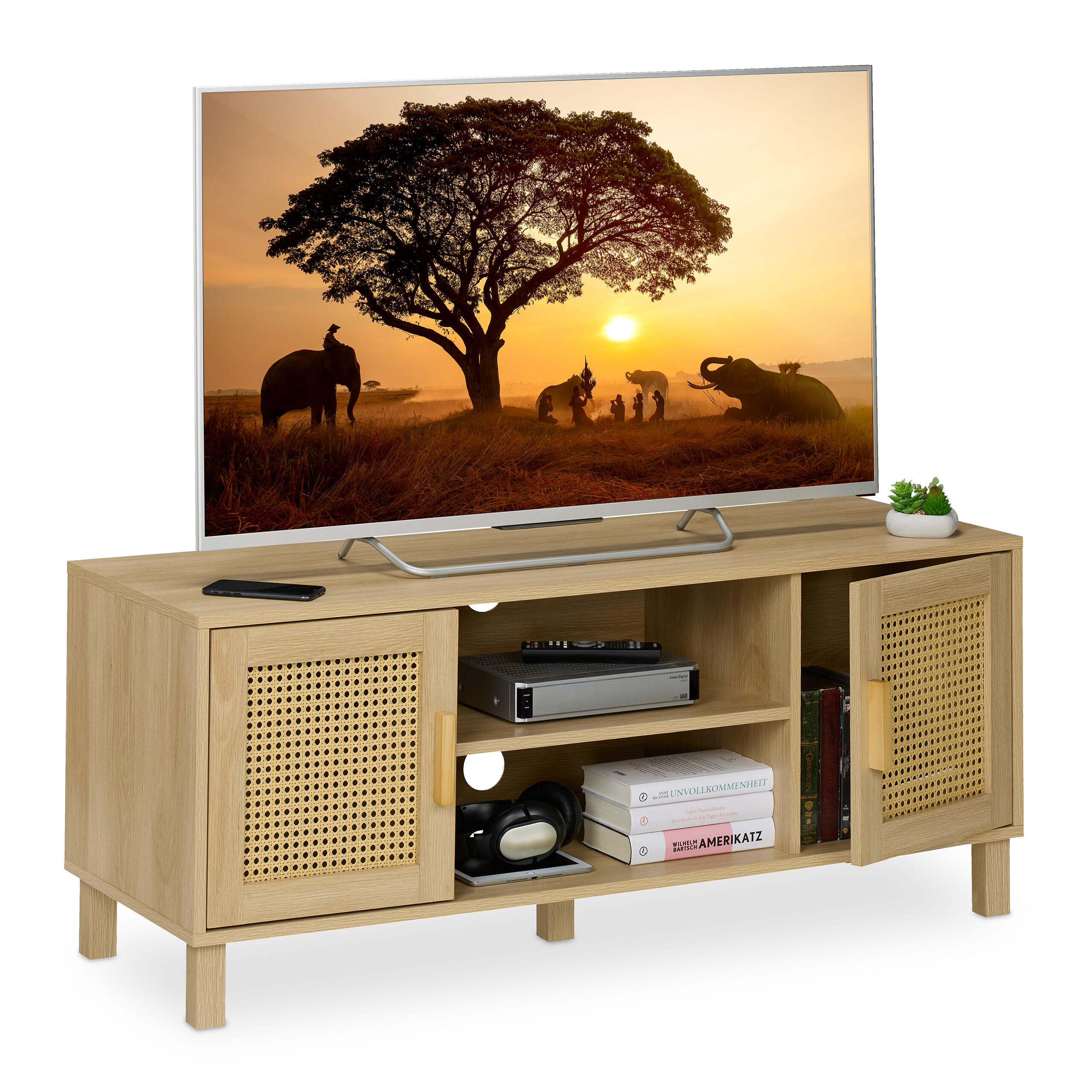 TV-LOWBOARD - Hellbraun, Holzwerkstoff/Kunststoff (115/48/40cm) - Relaxdays