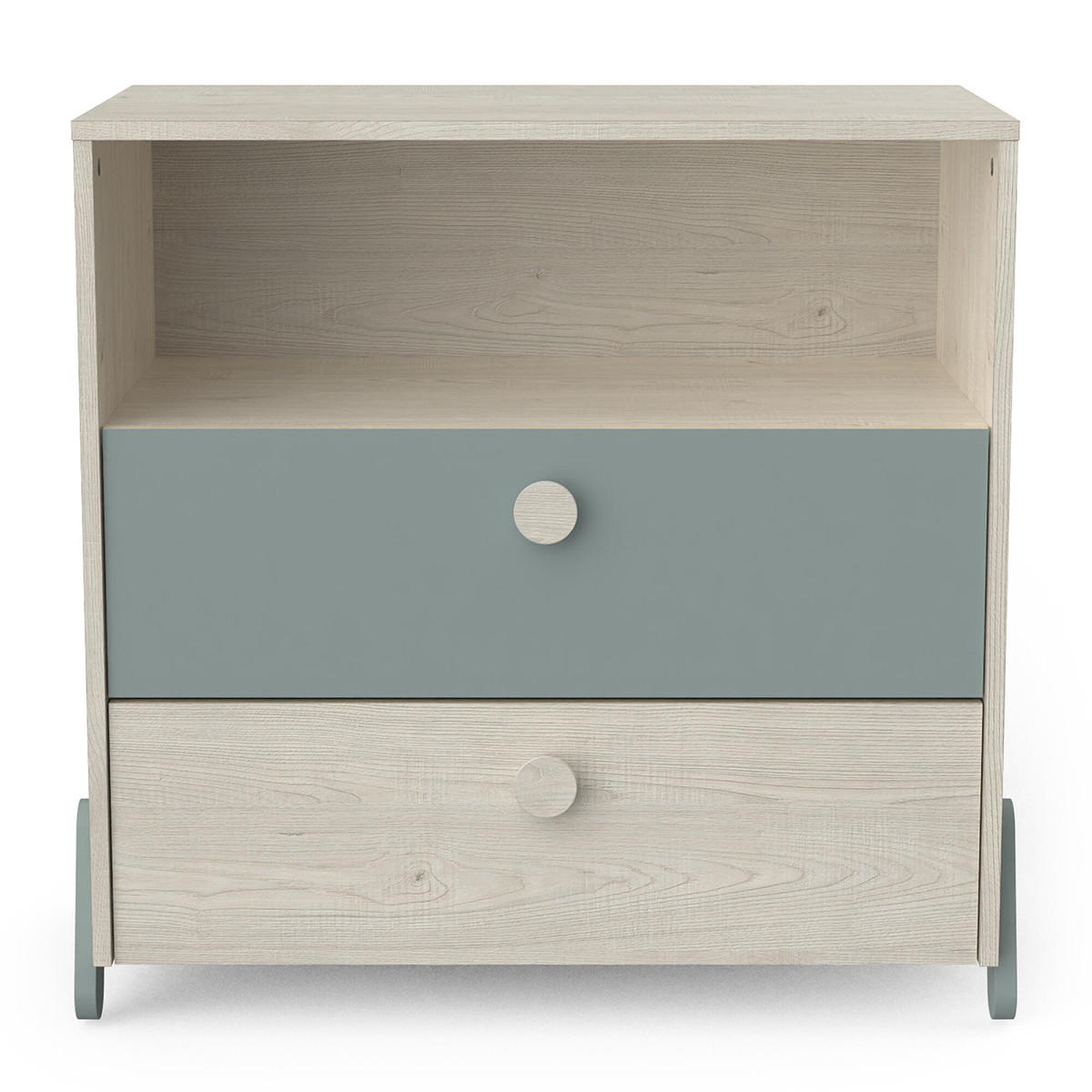 KOMMODE im Skandinavischen Stil mit 2 Schubladen 1 Nische, Holz und Grün - L73cm - Ilian - Grün, Holzwerkstoff (39.6/73.9/73cm) - Calicosy