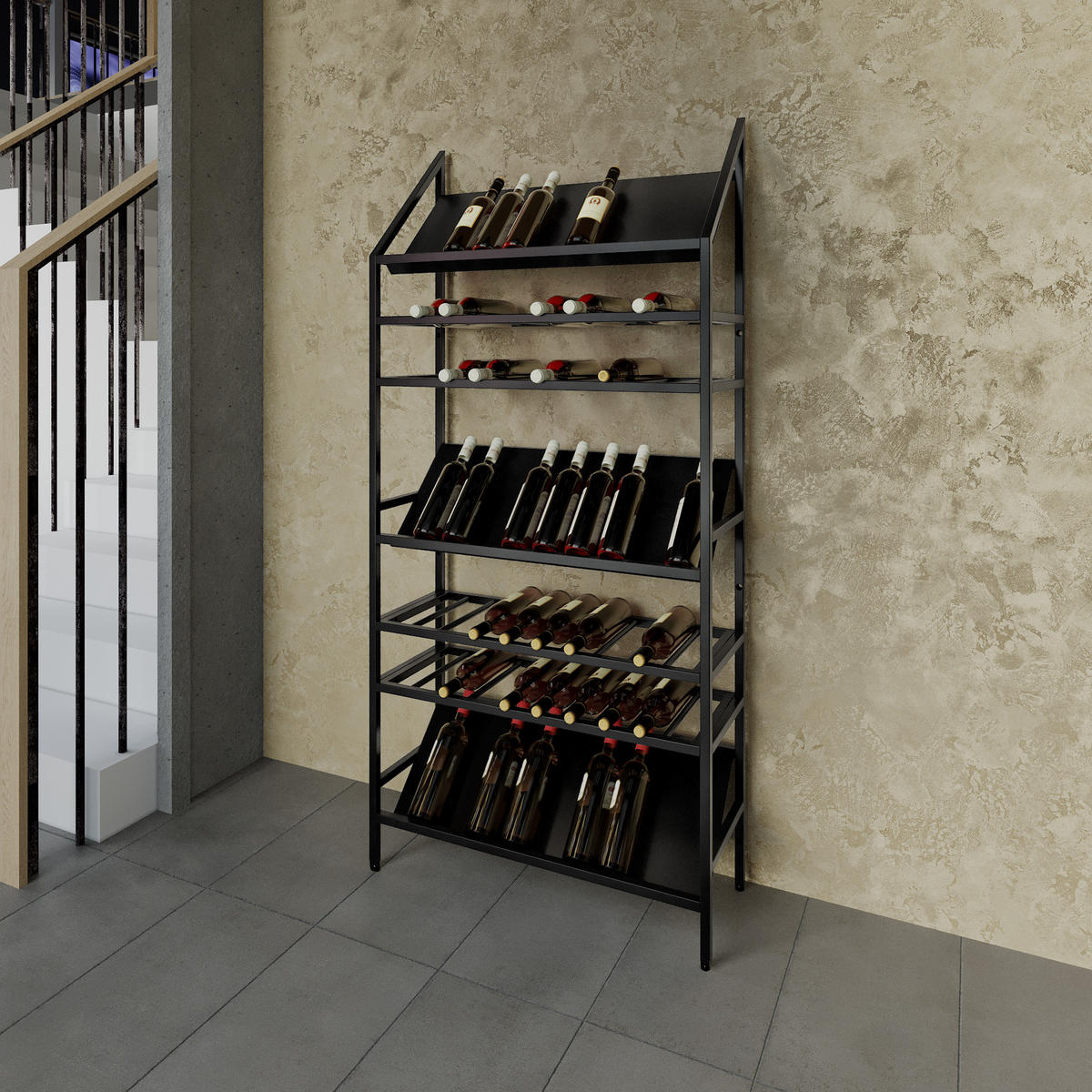 WEINREGAL für 70 Flaschen aus Metall, schwarz Alsace - Schwarz, Metall (80/170/30cm) - Metalo Pro