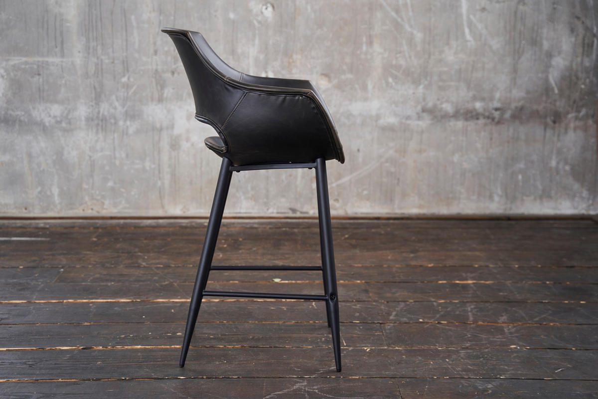 BARHOCKER ZAJA Schwarz Kunstleder - Schwarz, Leder (57/114/59cm) - KAWOLA
