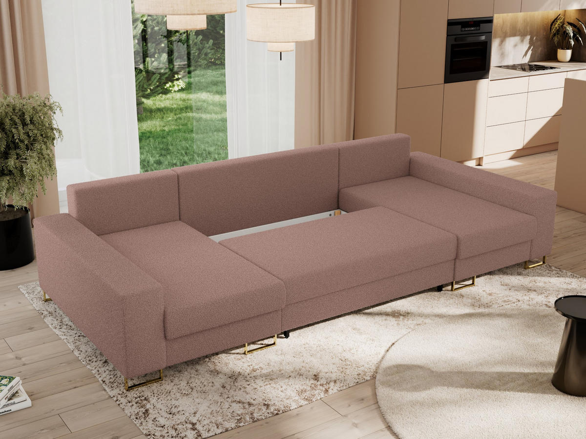 WOHNLANDSCHAFT DORIAN U Bouclé Rosa - Goldfarben/Rosa, Textil/Metall (312/95/138cm) - MKS