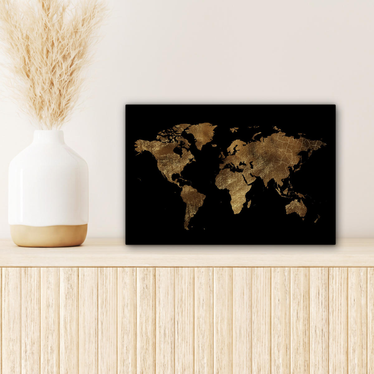 LEINWANDBILD Weltkarte - Gold - Luxus - Erde - Schwarz 30x20 cm - Goldfarben, Textil (30/20cm) - MuchoWow