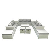 GARTENSET mit 3-SITZER SOFA,COUCHTISCH Polyrattan Hellgrau-Mix 13-Sitzer - Hellgrau/Grau, Glas/Kunststoff - Fimous