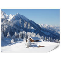 FOTOTAPETA Pre Obývaciu Izbu Drevená Chata Hory Stromy Zima 450 x 315 cm - biela, papier (450/315cm) - Muralo