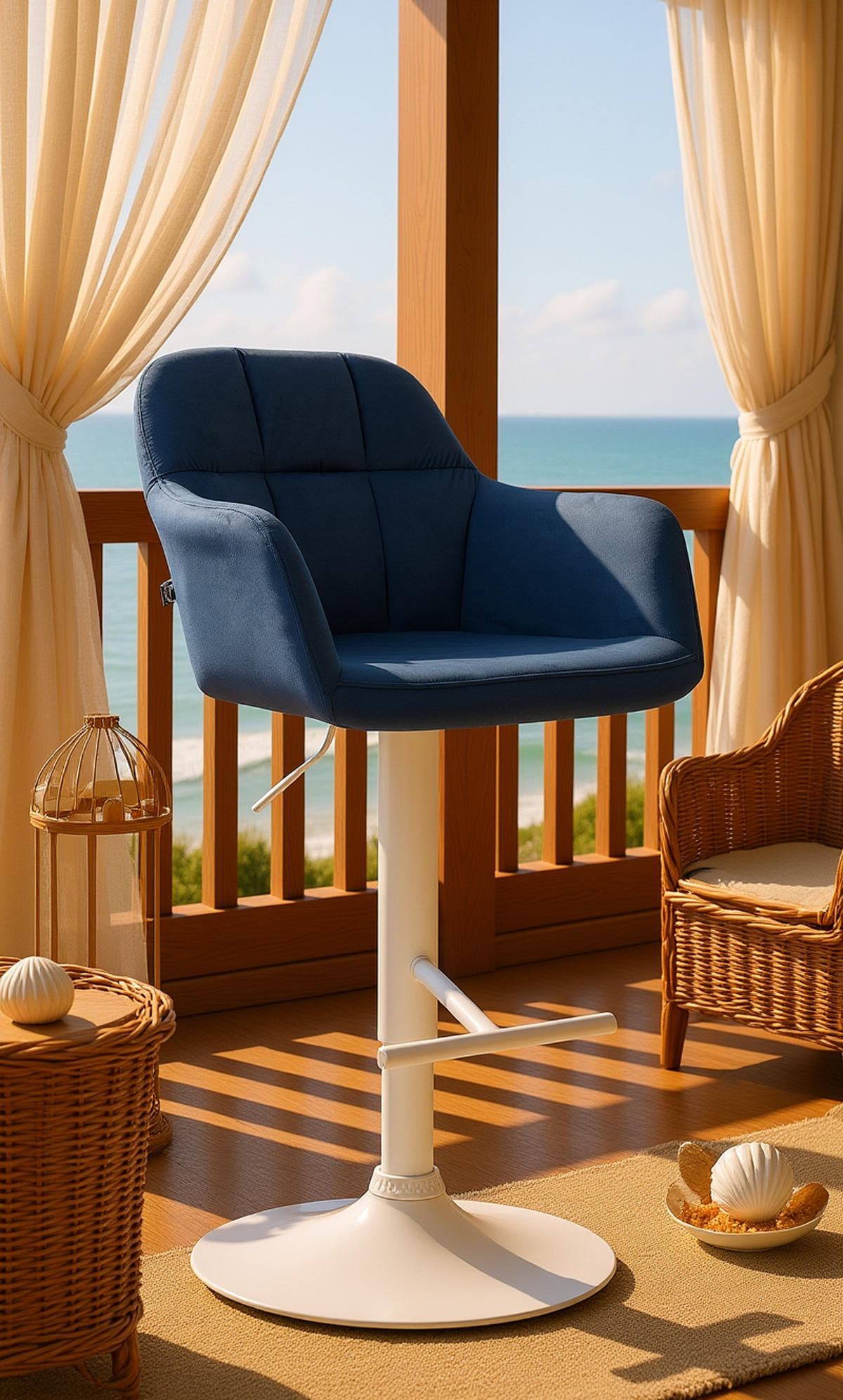 BARHOCKER Nardo Samt weiß blau - Blau/Weiß, Textil/Metall (57/118/59cm) - TPFLiving