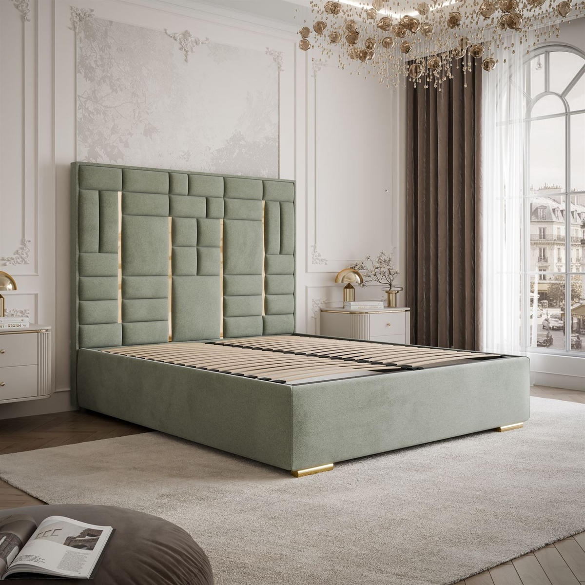 POLSTERBETT BRIGITTE GOLD mit Bettkasten 180x200 cm Element 11 - Grün, Textil (180/200cm) - Lookway