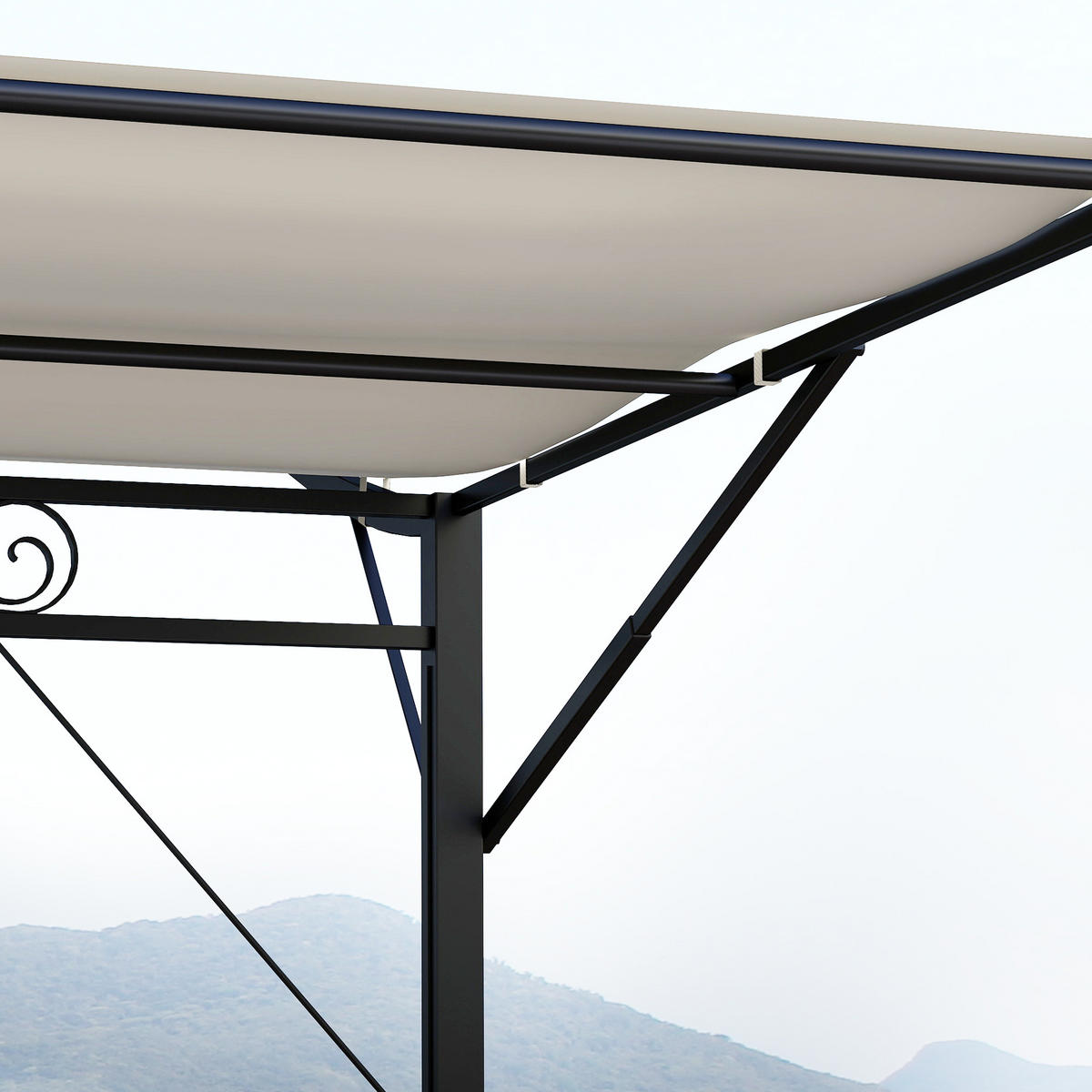 PAVILLON mit klappbarer Dacherweiterung, wetterfest, 3 x 2,5 m, moderner Outdoor-Pavillon in Cremeweiß - Creme, Metall (300/250/250cm)