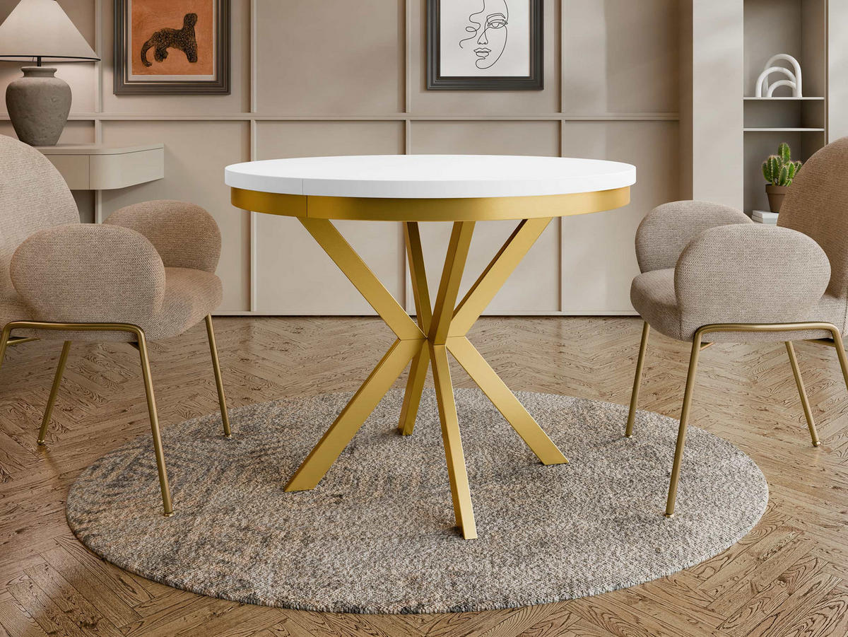 ESSTISCH ausziehbar Edder Gold 100 - Goldfarben/Weiß, Holzwerkstoff/Metall (100/100/76cm) - MIRJAN24