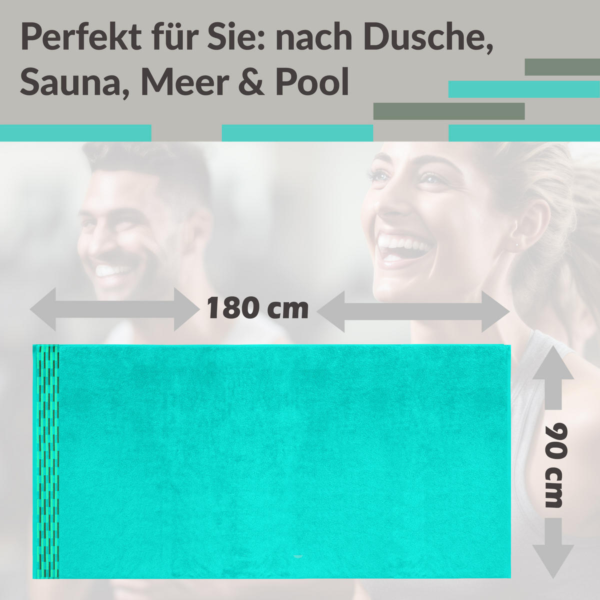 BADETUCH extra groß Lugano Türkis 90x180 cm - Türkis, Textil (90/180cm) - Lashuma