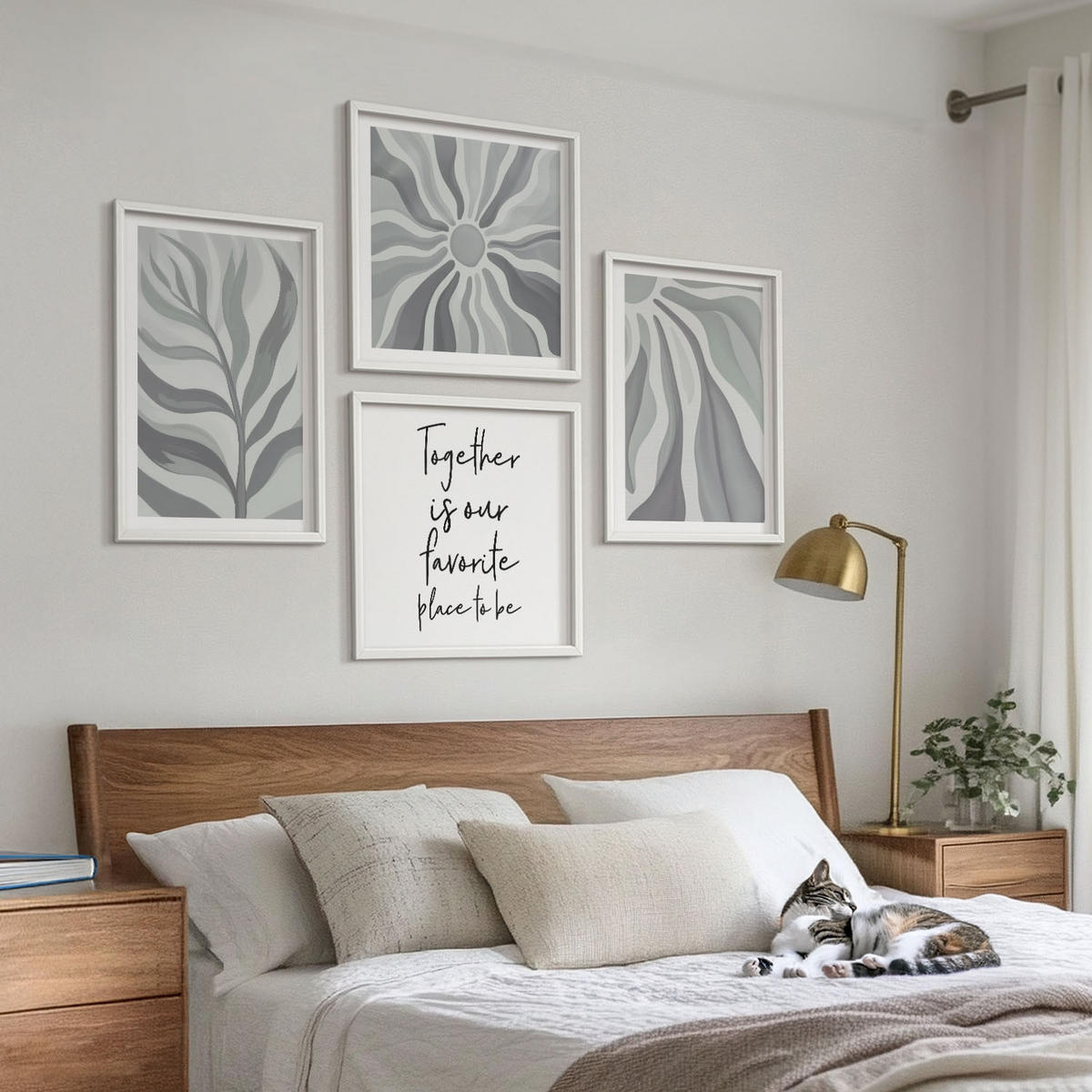 WANDBILDER 4er-Set - 50x50 cm & 40x60 cm Weißer Rahmen - Illustrationen mit floralen Pastellmustern - Weiß, Kunststoff (50/50cm) - ArtPrintCave