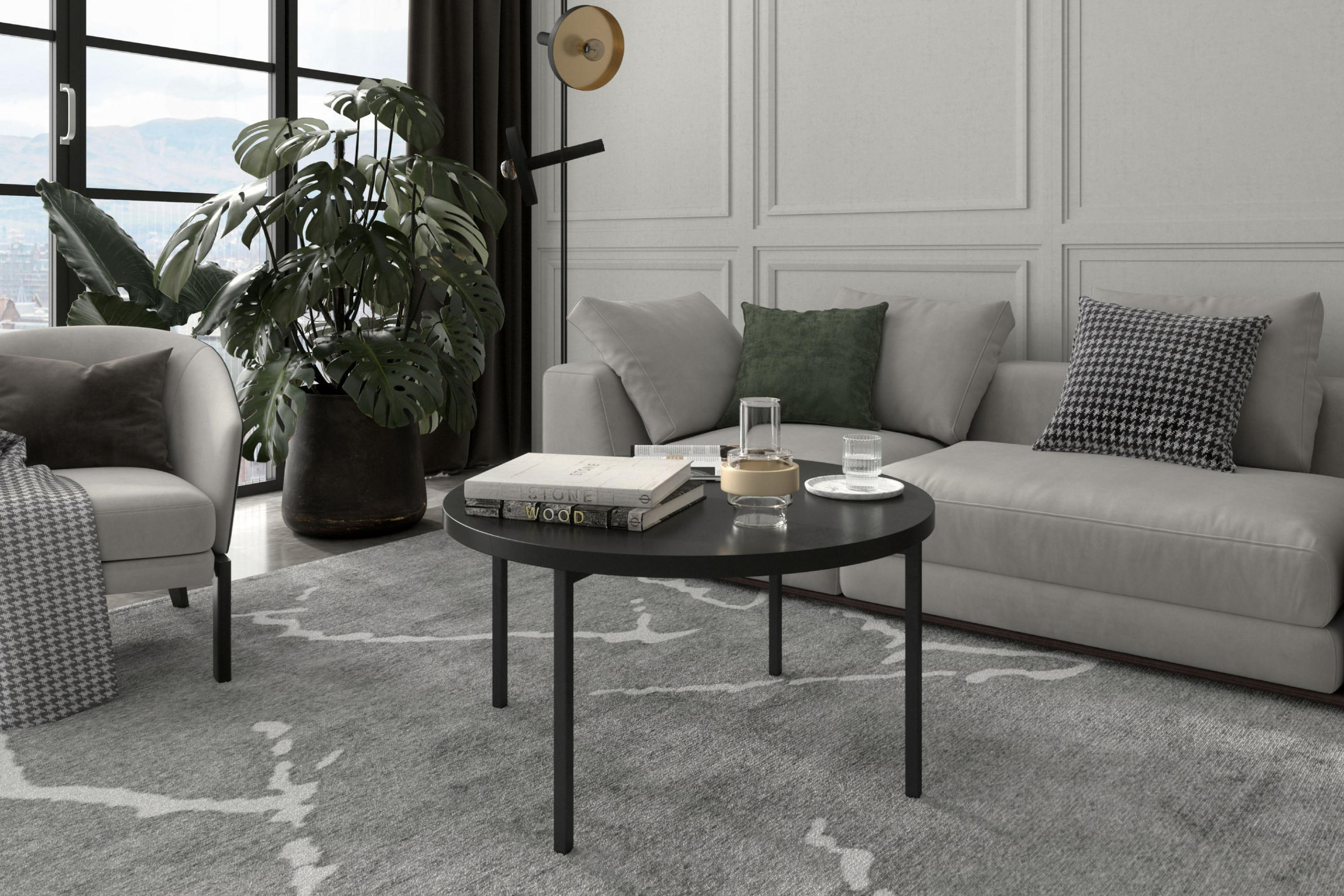 COUCHTISCH GERIS mit Metallfüßen, Spanplatte, schwarz - Schwarz Hochglanz/Schwarz, Holz/Metall (80/80/45cm) - KONSIMO®