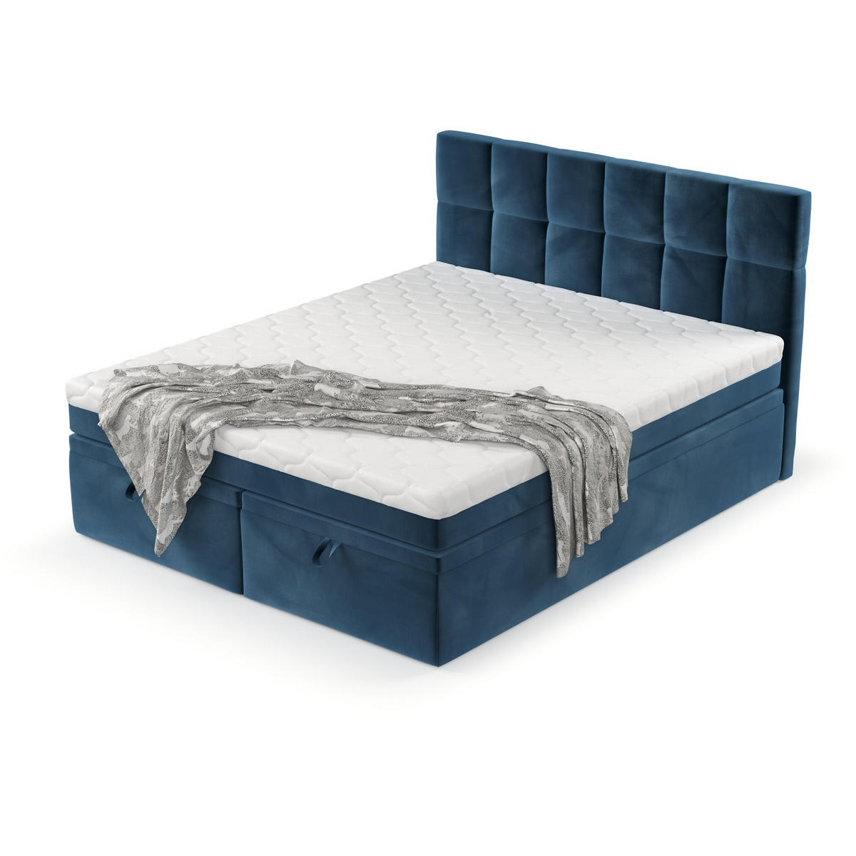 BOXBETT Elano 200/200 cm Dunkelblau im Kronos Stoff - Schwarz/Dunkelblau, Holz/Holzwerkstoff (200/200cm) - AltaBeds