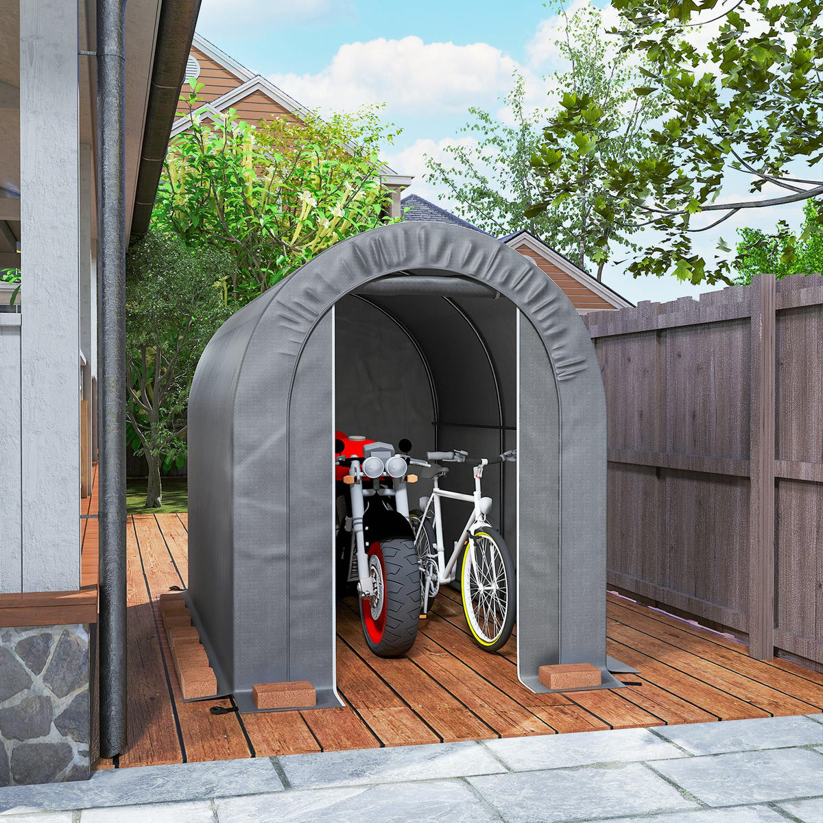 FAHRRADGARAGE DE-16836 mit PE-Planen Grau - Grau, Metall (159/190/239cm) - ComfortXL