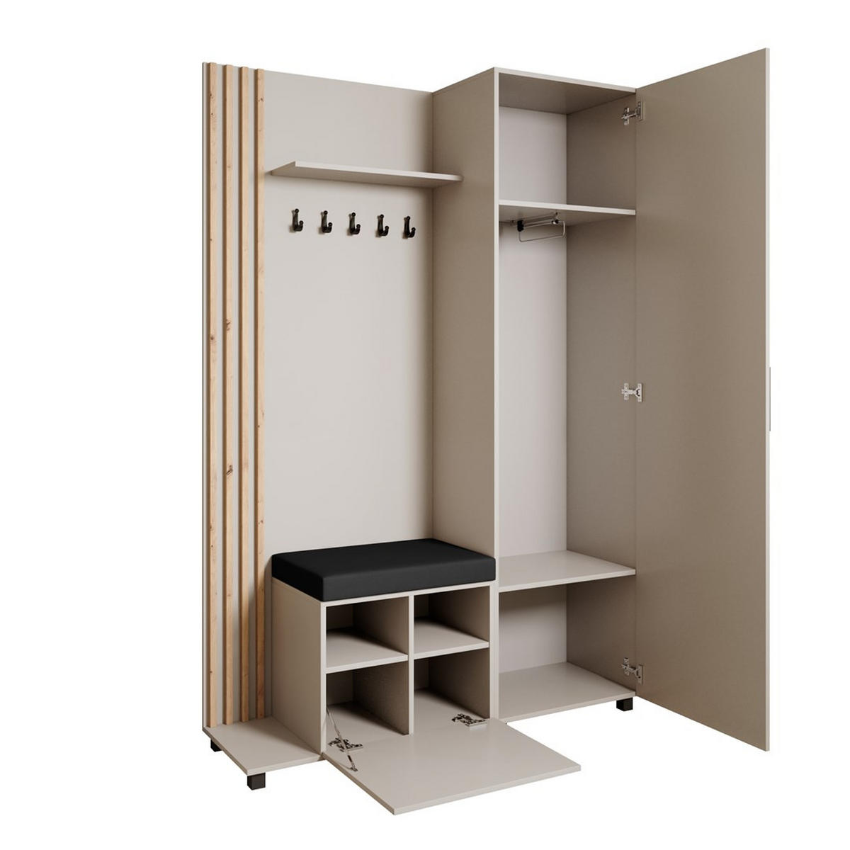 GARDEROBENSCHRANK Livia mit Aufhängern und Spiegel, Kaschmir, links - Kaschmir/Eiche Artisan, Holzwerkstoff (137/207/42cm) - Beautysofa