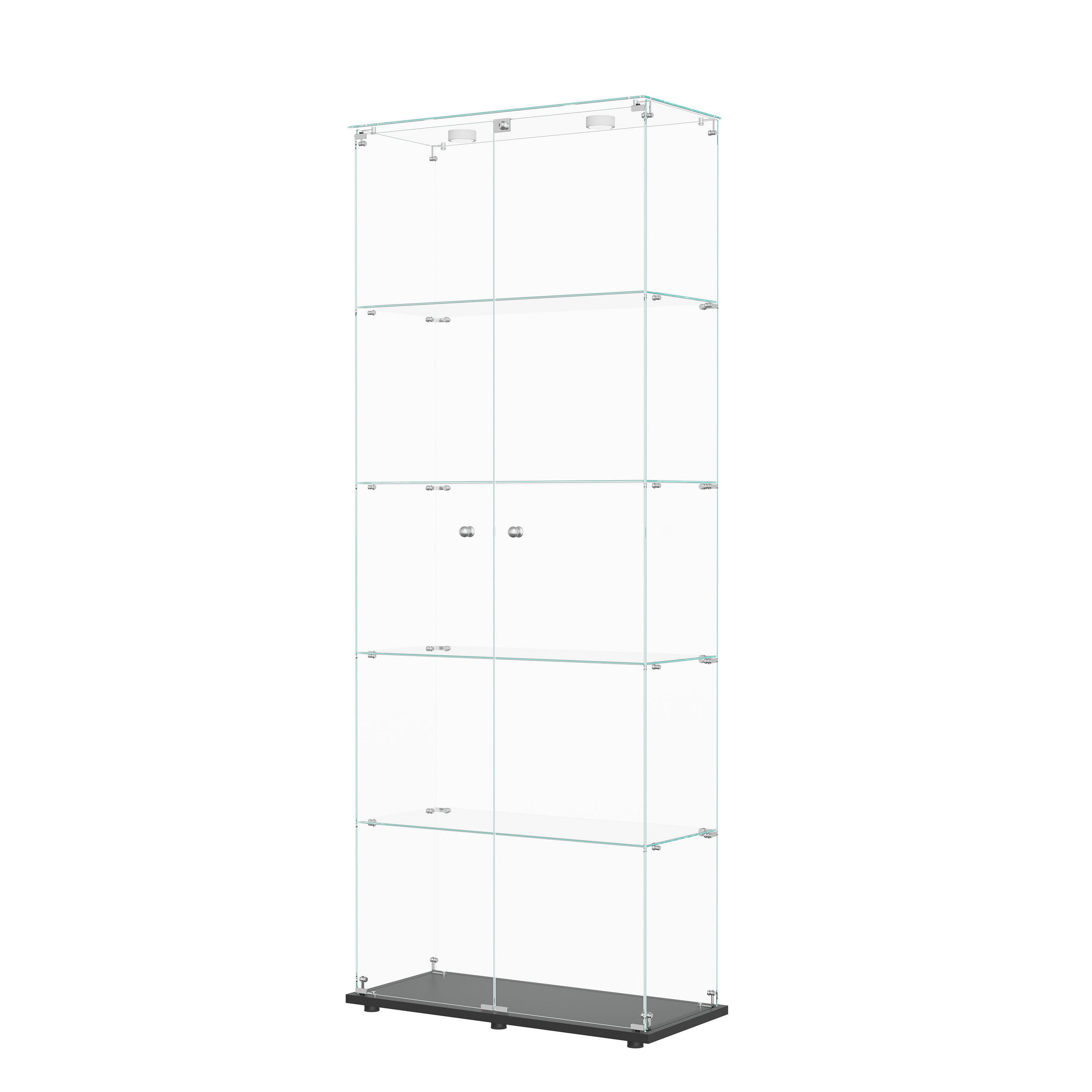 GLASVITRINE 187x77x35 cm 2 Türen LED Touch freistehend schwarz - Schwarz, Holz (78.5/186.5/34.5cm) - Fortuna Lai