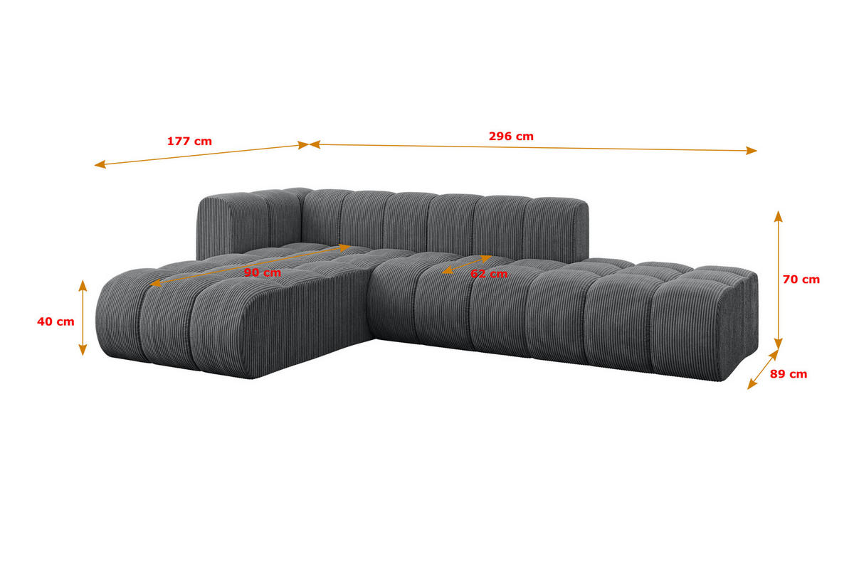 ECKSOFA modulares Sofa Zuvon-L1 - 296x177x70 cm Dunkelgrau - Dunkelgrau, Holzwerkstoff/Textil (296/177cm) - ALTDECOR