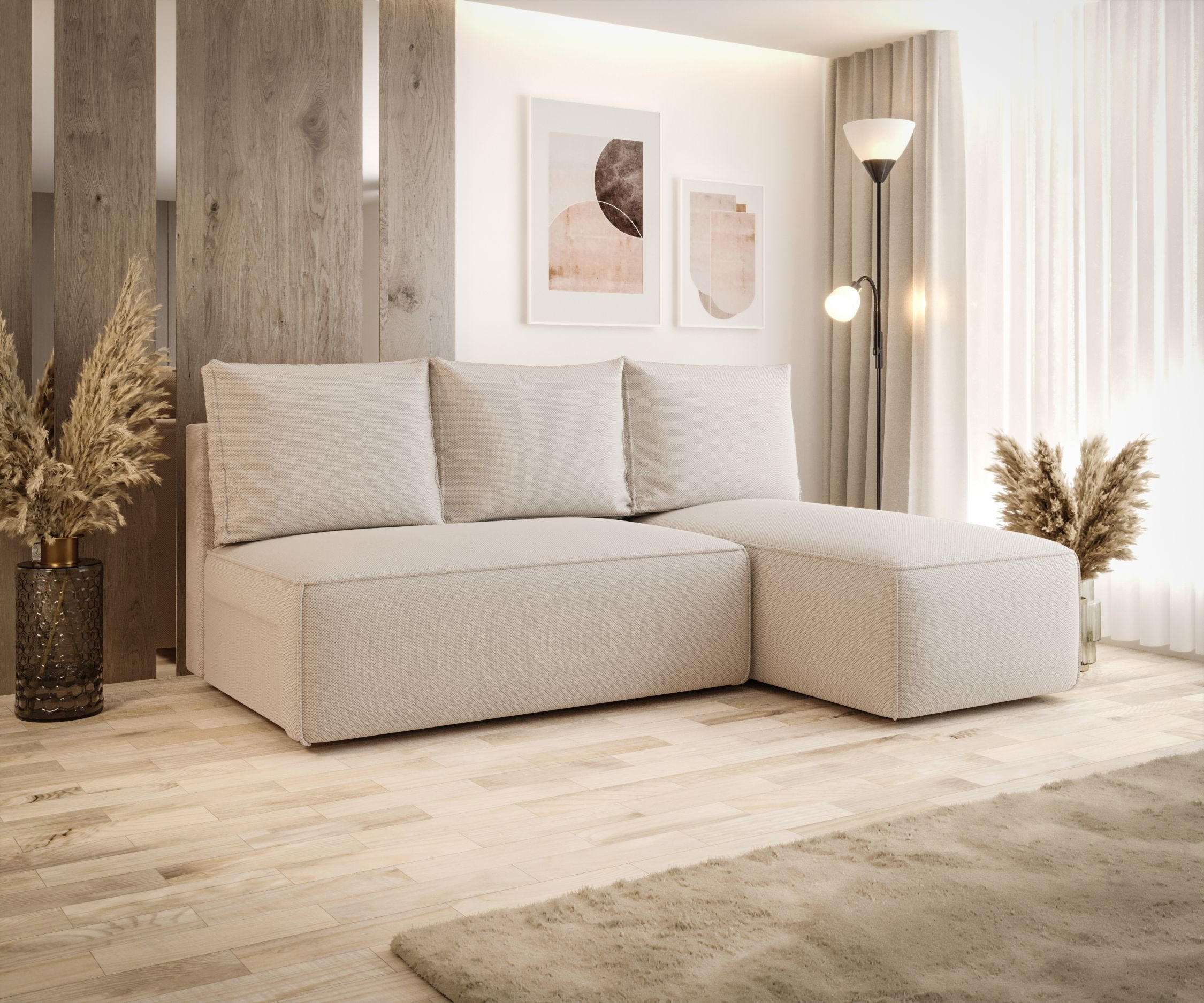 ECKSOFA mit Schlaffunktion SAVIO MINI Curio 09 Rechts - Ecru, Textil (200/140cm) - Bedante