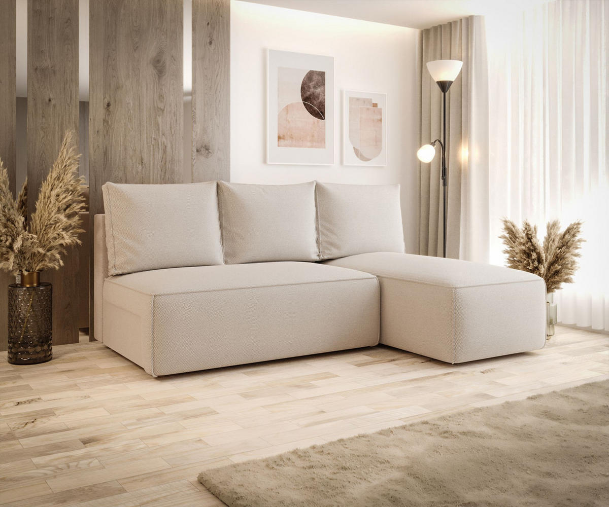 ECKSOFA mit Schlaffunktion SAVIO MINI Curio 09 Rechts - Ecru, Textil (200/140cm) - Bedante
