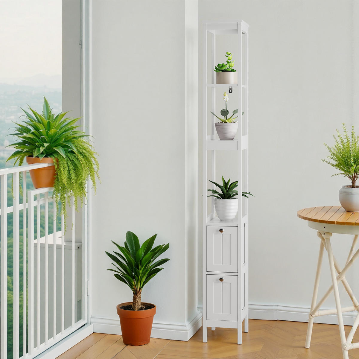 HOCHSCHRANK mit 2 Schubladen und 3 offenen Fächern, 20/30/160 cm, Weiß - Weiß, Holzwerkstoff (20/160/30cm) - Redom