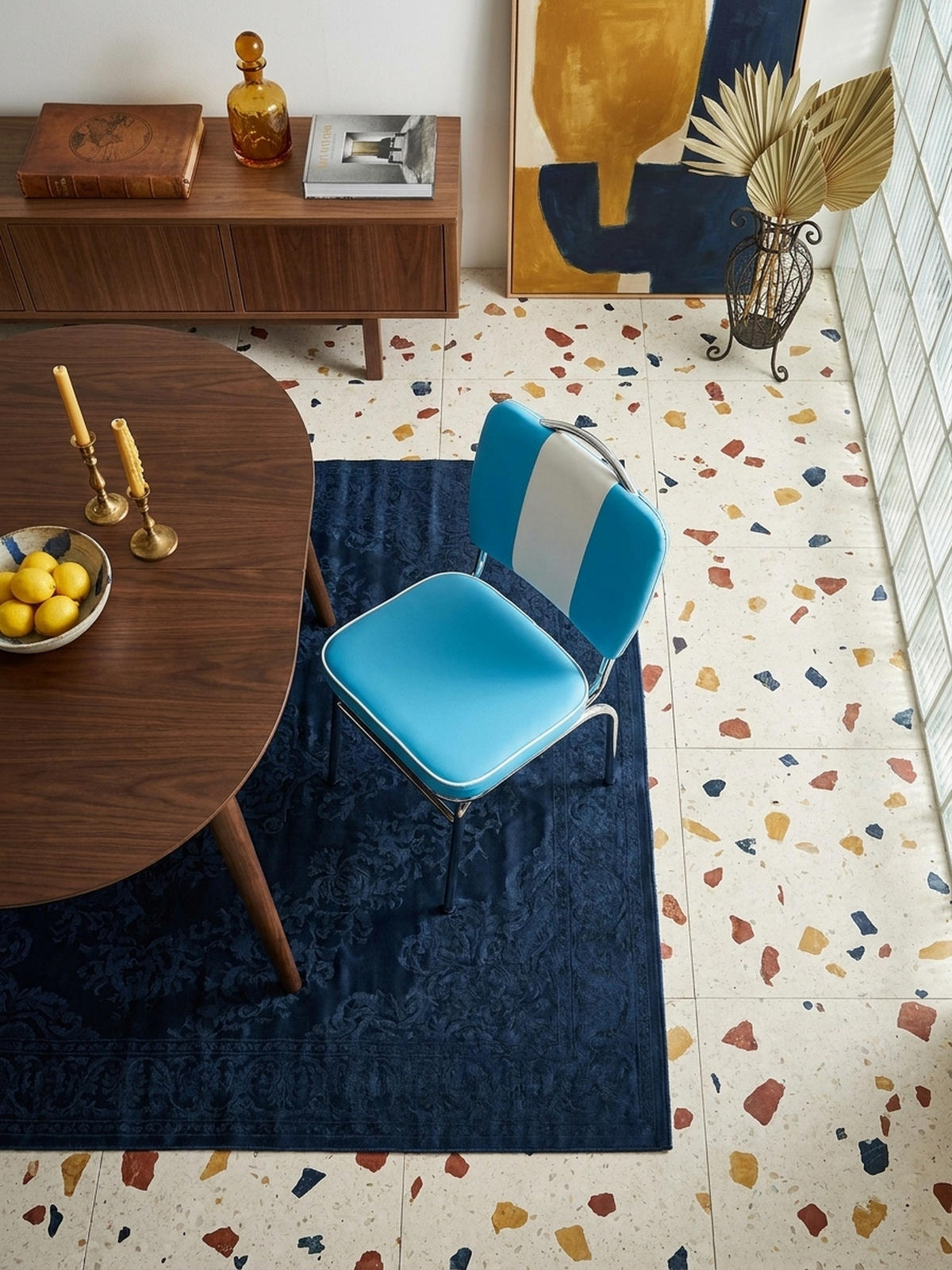 ESSZIMMERSTUHL Kunstleder mit Metallgestell Retro 50er Jahre gepolstert, Blau 47x45x90 cm - Blau/Silberfarben, Kunststoff/Textil (47/90/45cm) - KADIMA DESIGN