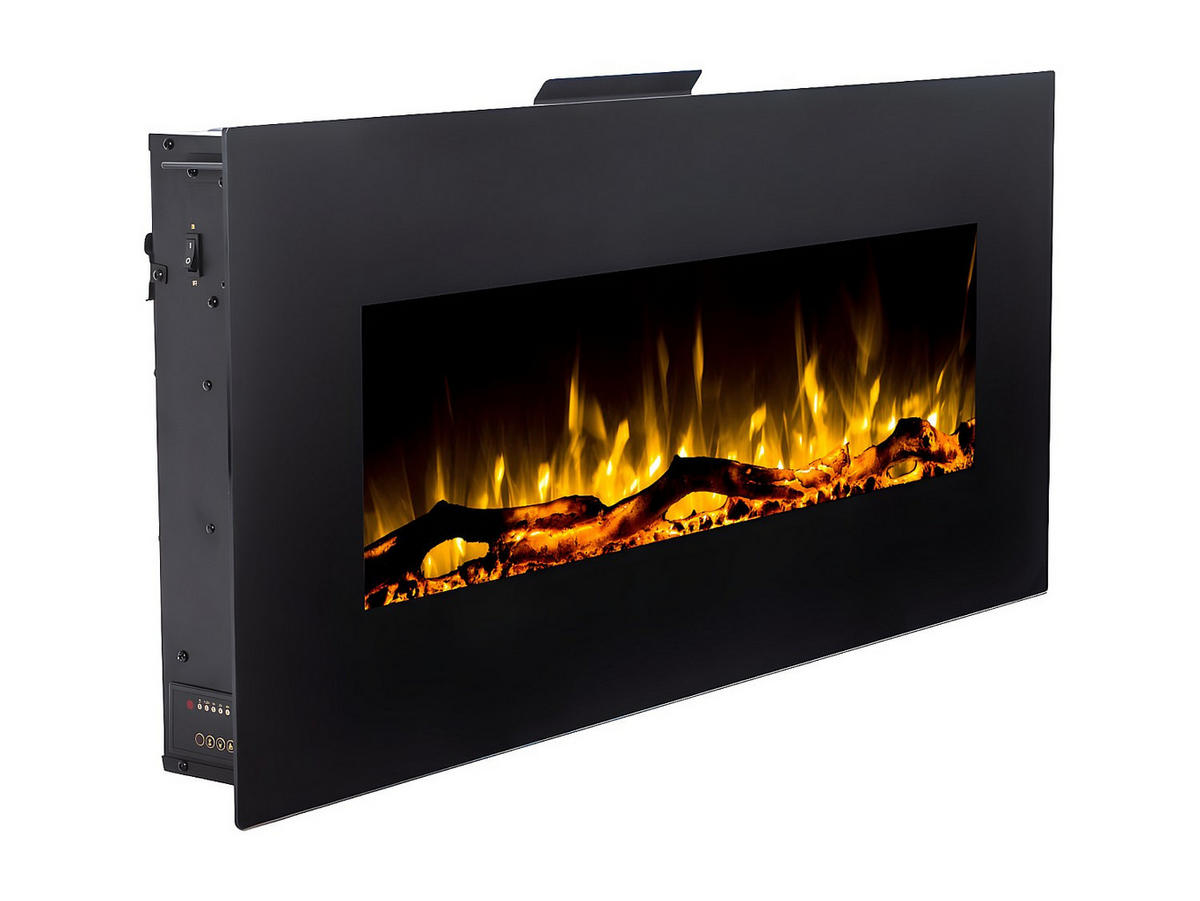 KAMIN - 110 cm x 14 cm - glas - schwarz Lalita - Schwarz, Glas/Metall (110/49/14cm) - Vente-Unique