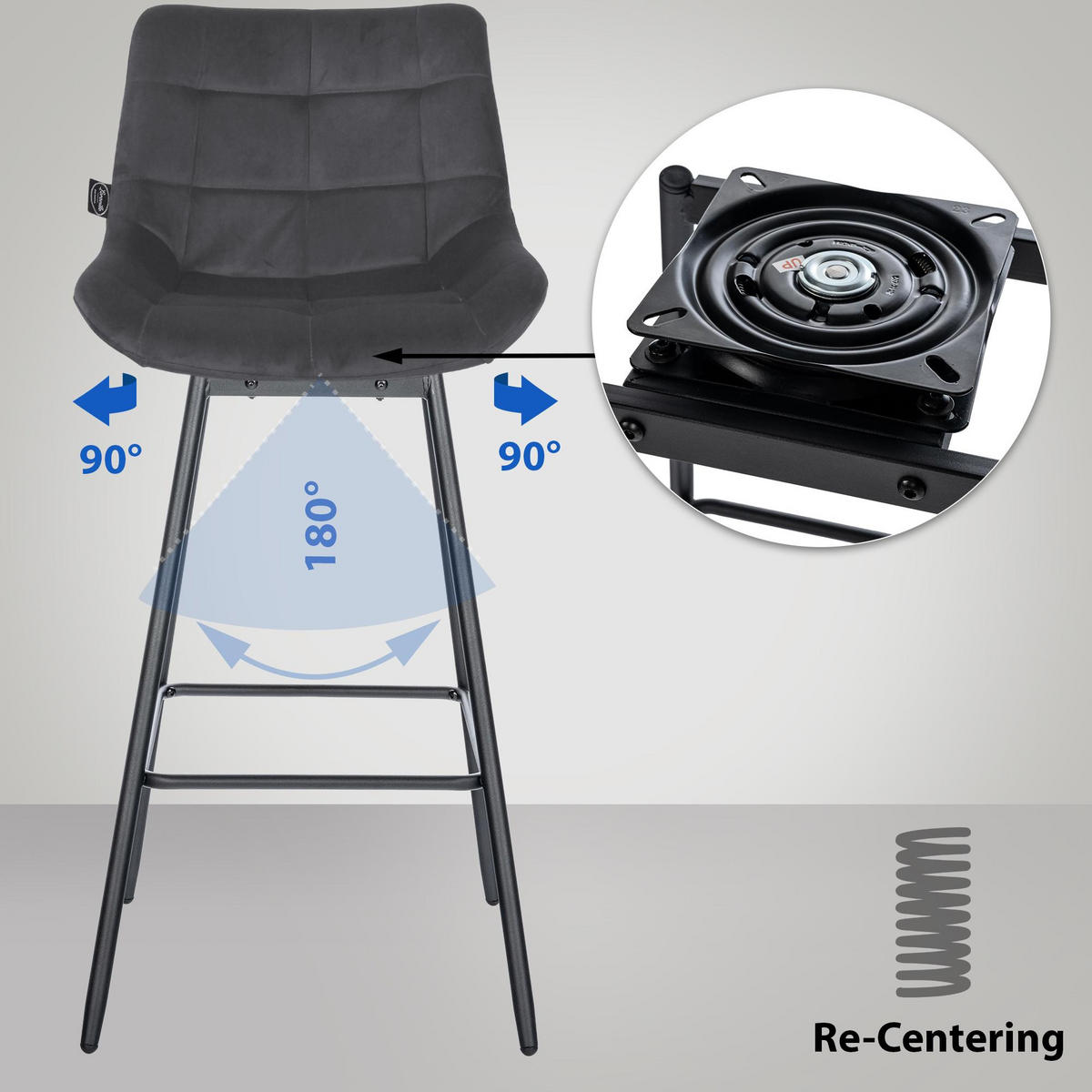 BARHOCKER 4er Set Visen Samt Dunkelgrau - Dunkelgrau, Textil (49/105/56cm) - DELUKE