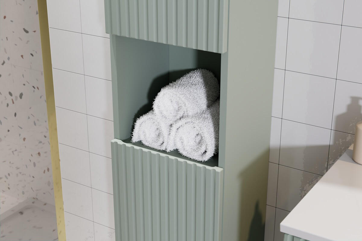 BADMÖBEL-SET 7 Teile - Line Reed Green L BM71 in Schilfgrün/ Evoke Eiche - Eiche Artisan/Grün, Holz/Metall (120/140/40cm)