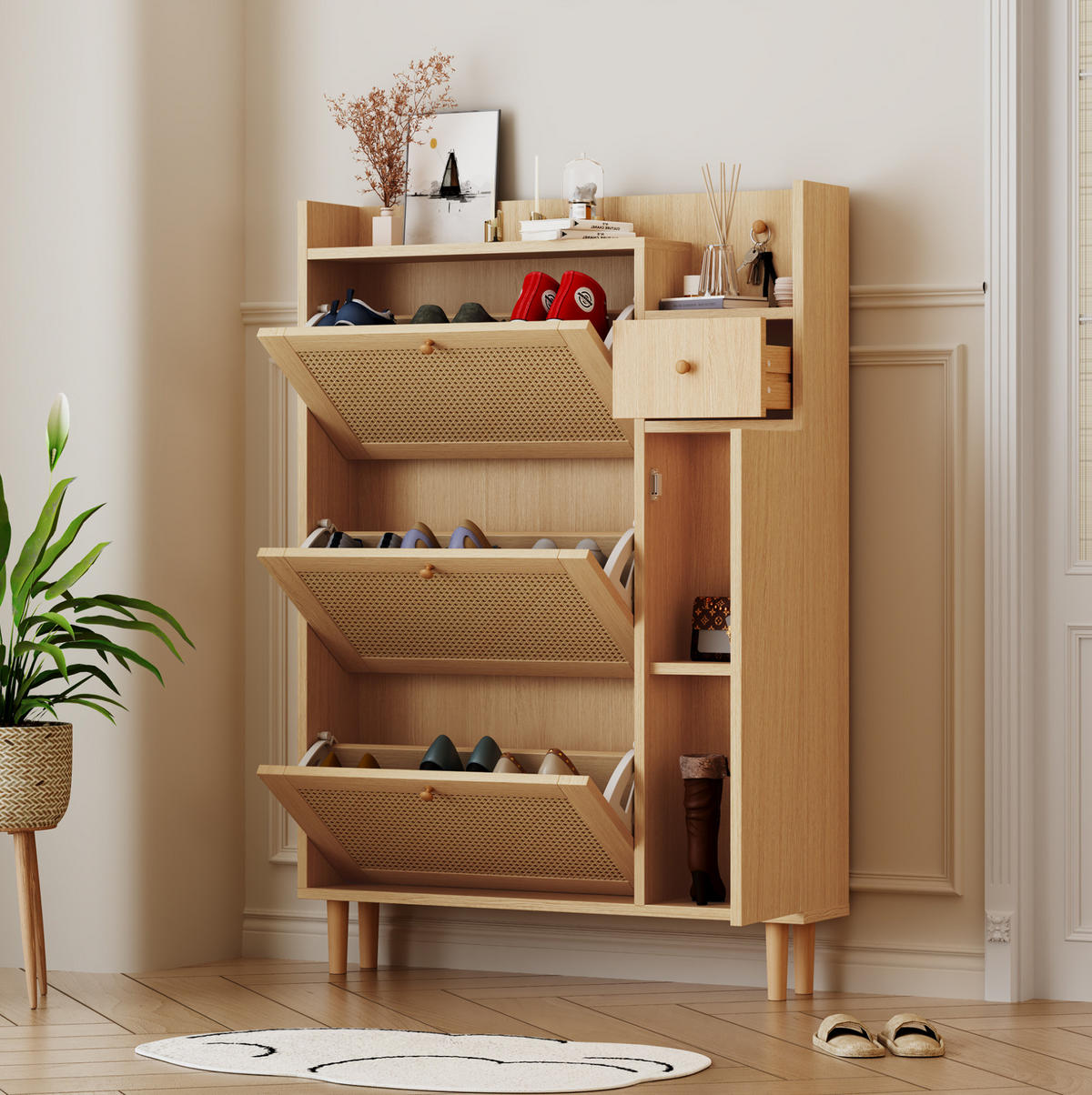 SCHUHSCHRANK 90/125/17 cm Natur aus MDF mit 3 Klappen und 1 Schublade - Naturfarben, Holzwerkstoff (90/125/17cm) - OKMYHOME