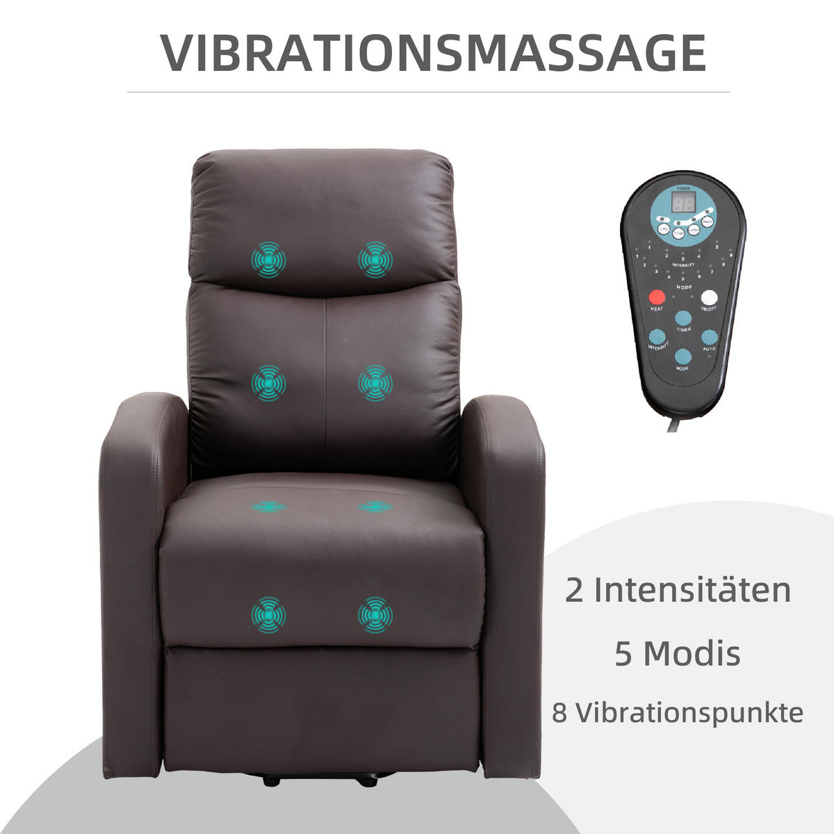 SESSEL mit Aufstehhilfe, Massagesessel mit Liegefunktion, Fernbedienung, Braun - Braun, Kunststoff (89/105/72cm) - HOMCOM