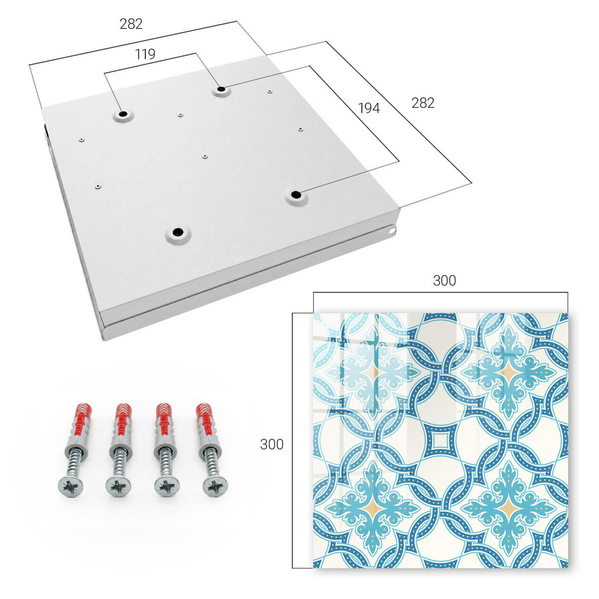 SCHLÜSSELBOX Weiß 30x30 cm – Türöffnung nach rechts - Dekoratives Mosaik - Türkis, Metall (30/30/5cm) - TULUP