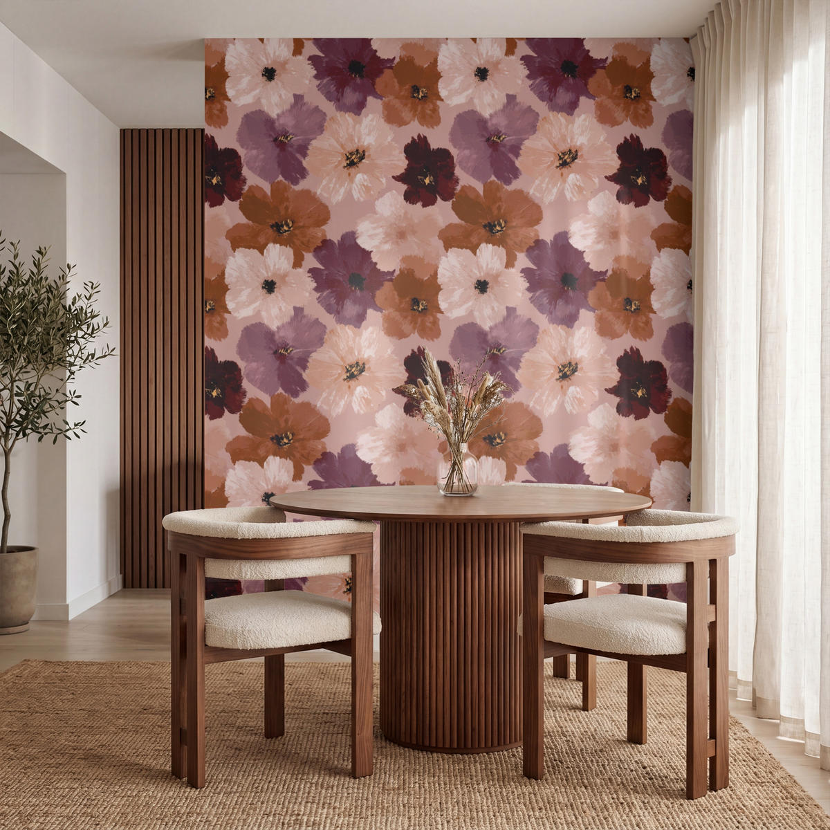 TAPETE - Blumen - Abstrakt - Erdtöne - 220x280 cm - Multicolor, Papier (220/280cm) - OnlyWow