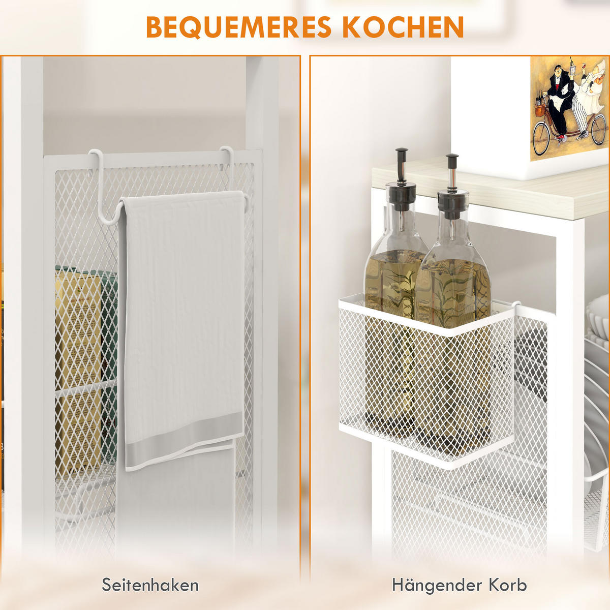 KÜCHENWAGEN, Spanplatte, Stahl, Weiß - Weiß, Kunststoff (18.5/87/58cm) - HOMCOM