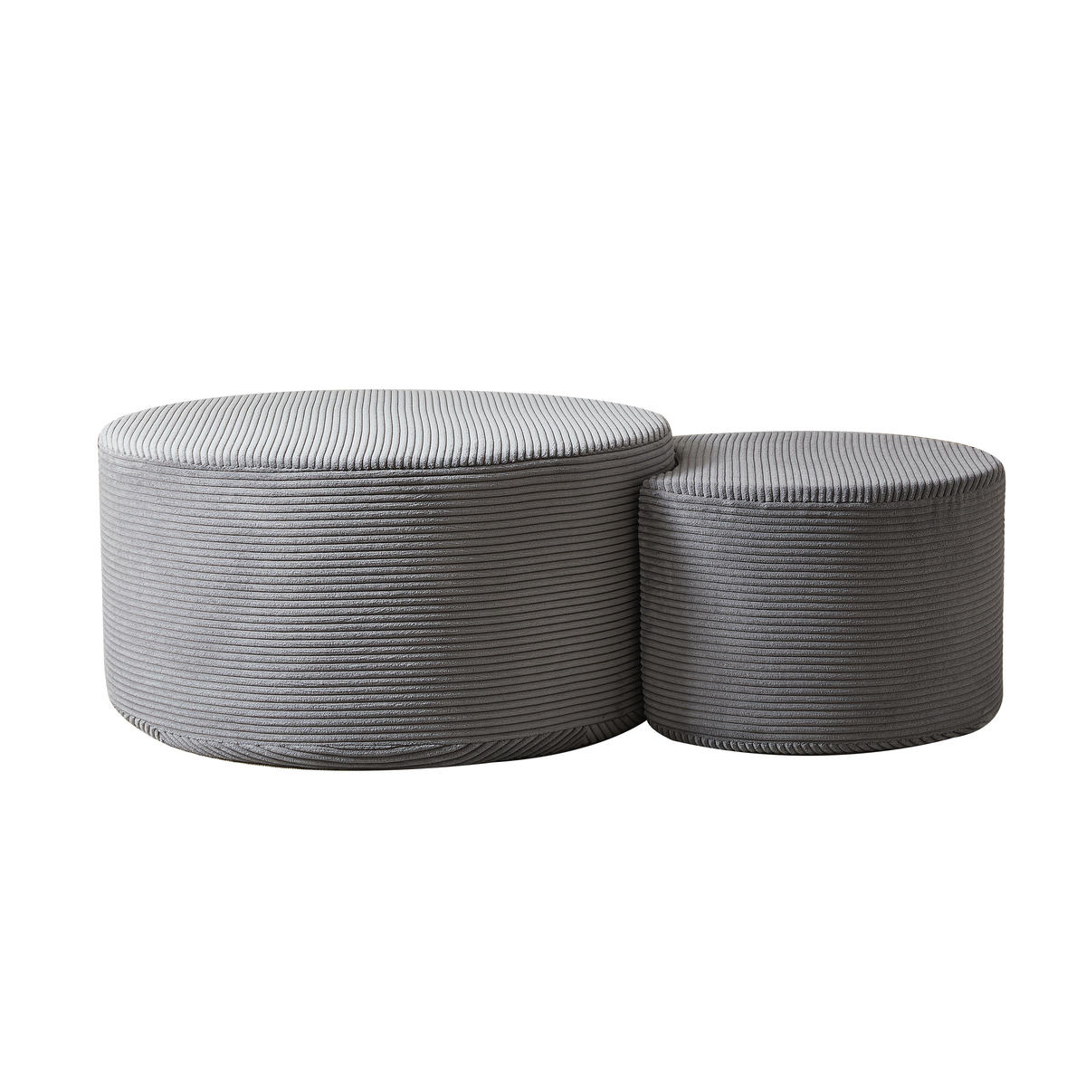 COUCHTISCH 2er Set Rund Gepolsterter Montagefrei - Grau, Textil (81/81/40cm) - Urban Meuble