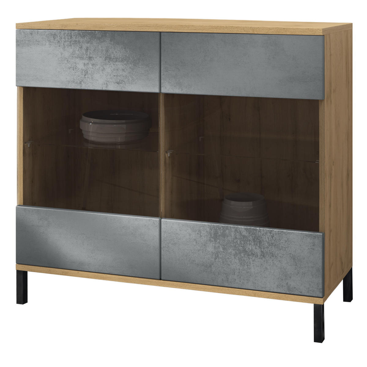 KOMMODE Bari Beton Dunkel Optik - Dunkelgrau, Holzwerkstoff (92.5/83.5/35cm) - Vladon