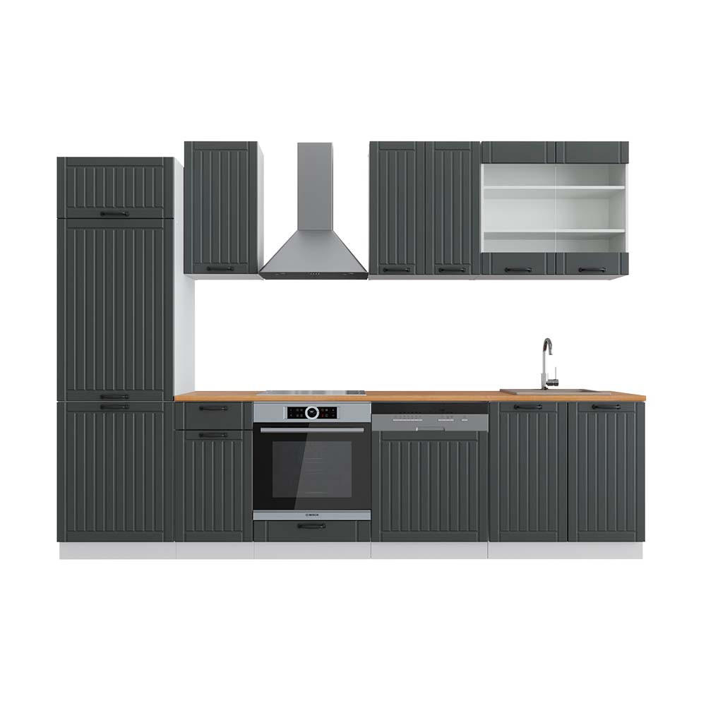 KÜCHENZEILE Fame-Line Anthrazit Landhaus/Weiß 300 cm, AP Eiche - Anthrazit/Weiß, Holzwerkstoff (300/81.6/60cm) - Vicco