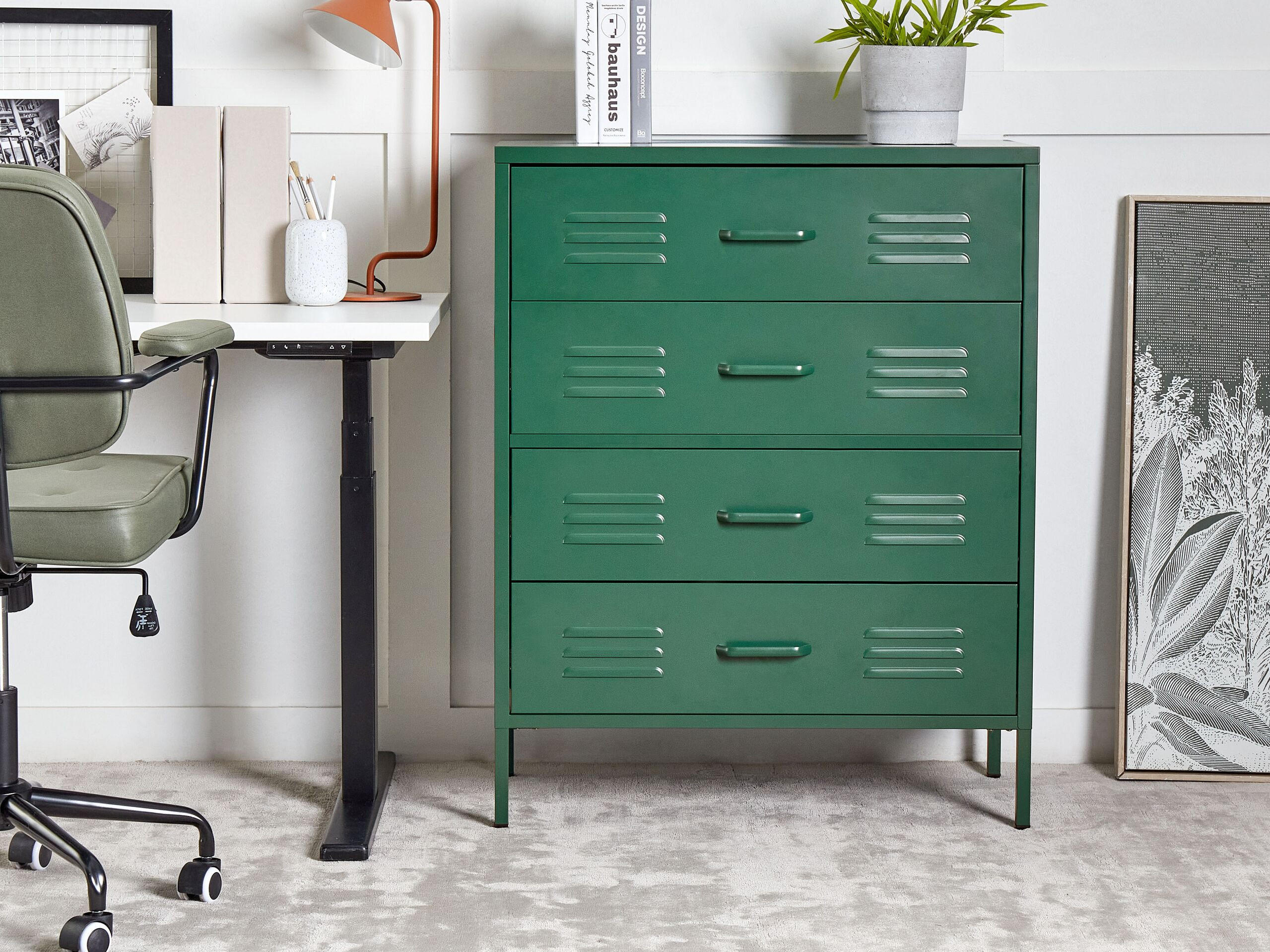 KOMMODE 4 Schubladen Dunkelgrün Enago - Grün, Metall (80/102/40cm) - Beliani