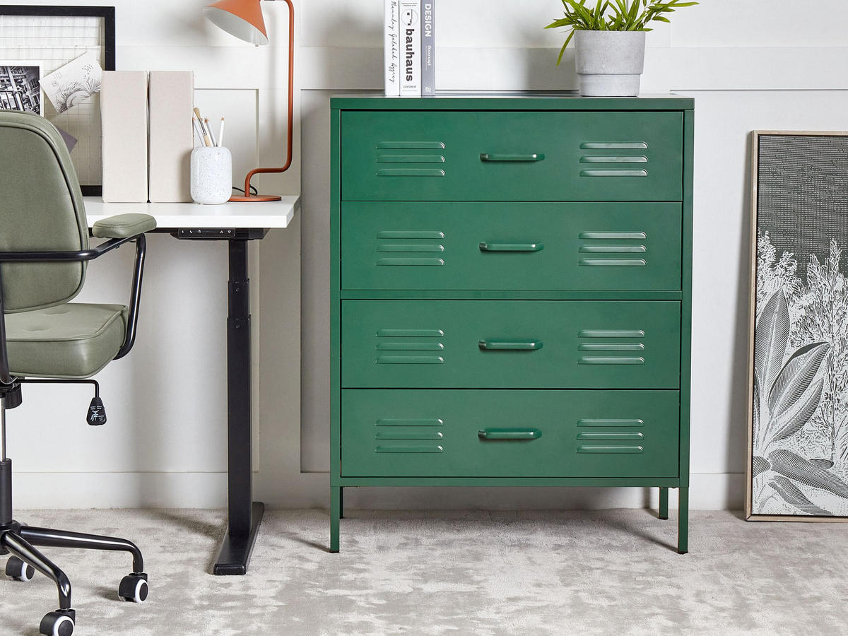 KOMMODE 4 Schubladen Dunkelgrün Enago - Grün, Metall (80/102/40cm) - Beliani