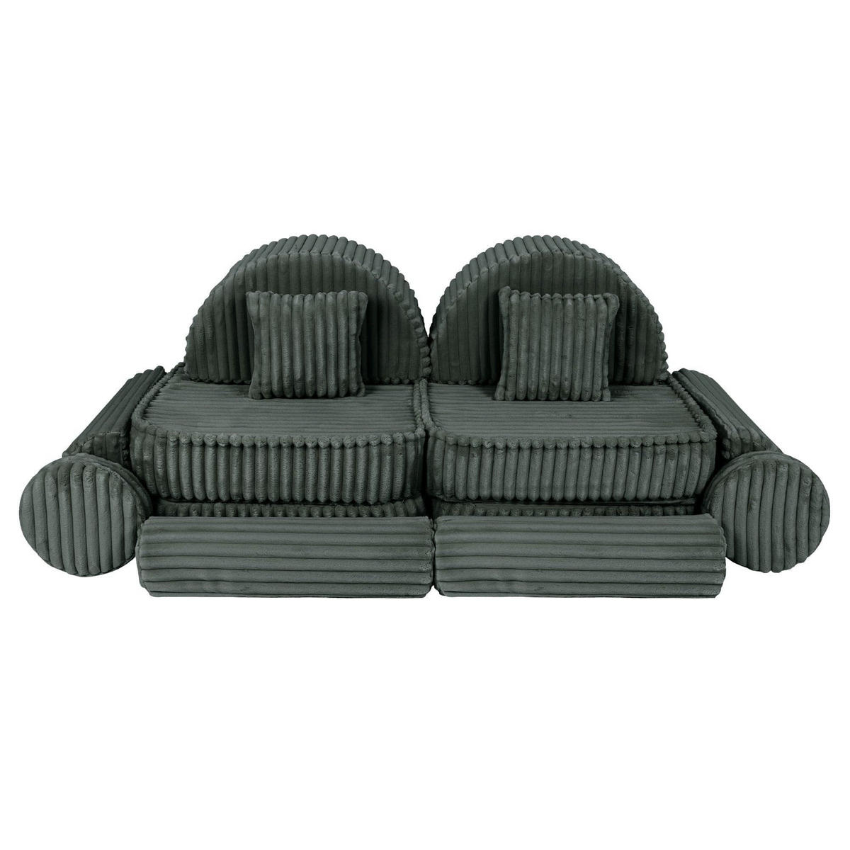 KINDERSOFA Pocket Max modular 12-tlg. aus Plüschcord in Waldgrün - Dunkelgrün, Textil (120/25/60cm) - MeowBaby