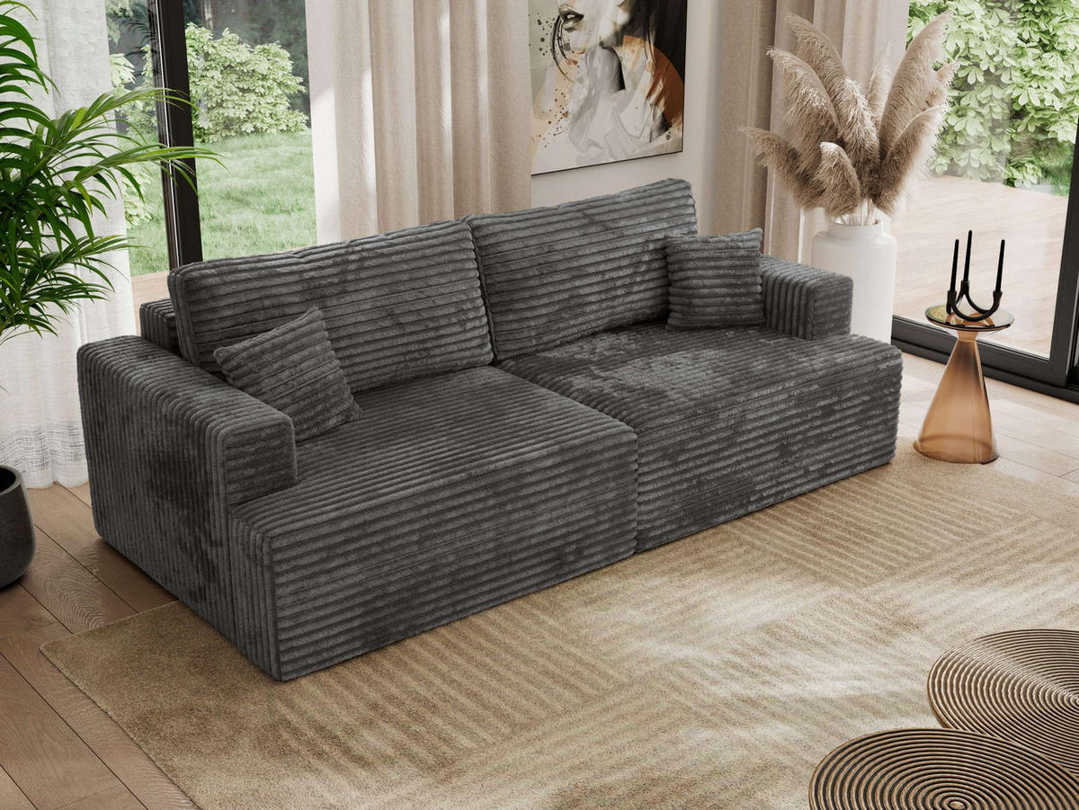 4-SITZER SOFA VIRELLA Dunkelgrau Cord - Dunkelgrau/Schwarz, Textil (240/88/115cm) - MKS