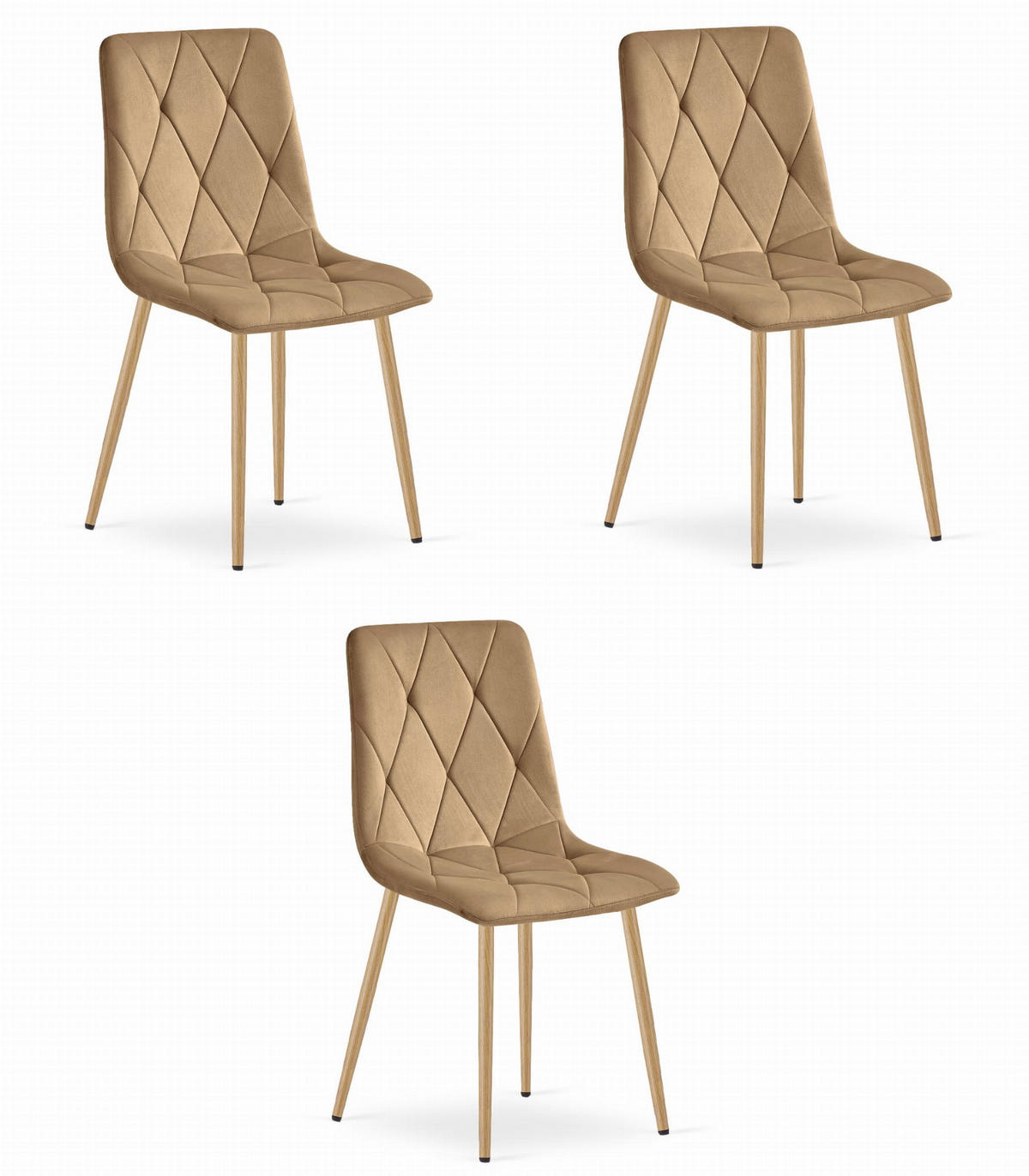 ESSZIMMERSTUHL 3-er Set TYRA brauner Sitz, Beine in Holzfarbe - Eichefarben/Braun, Textil (44.5/87/54.5cm) - Valora