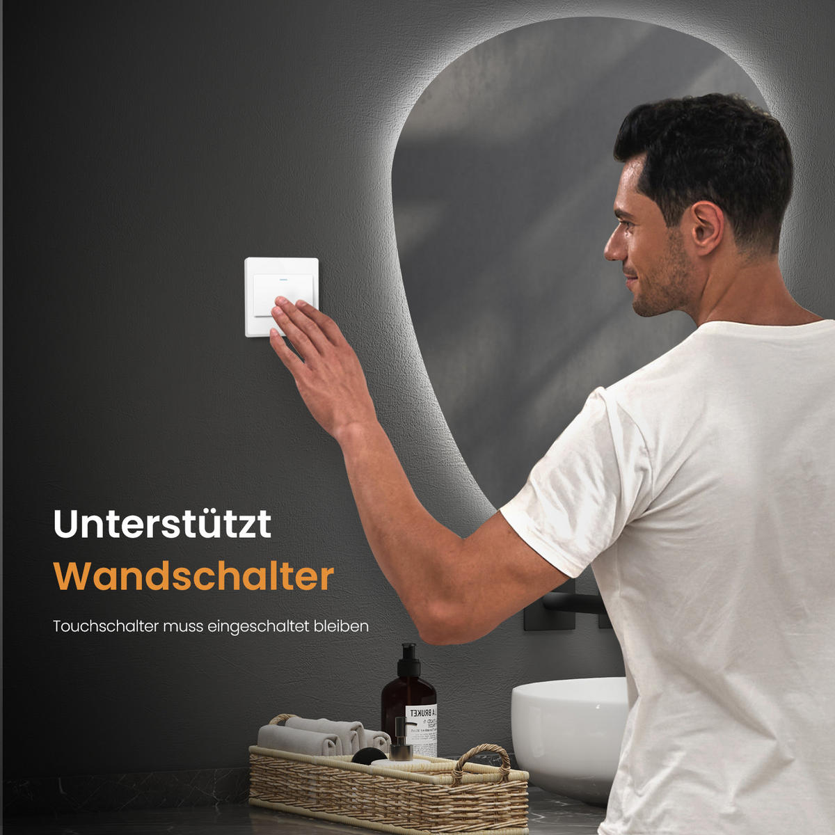 BADSPIEGEL mit Touch-Schalter, Dimmbar 80/60/3 cm - Weiß, Glas (60/3/80cm) - EMKE