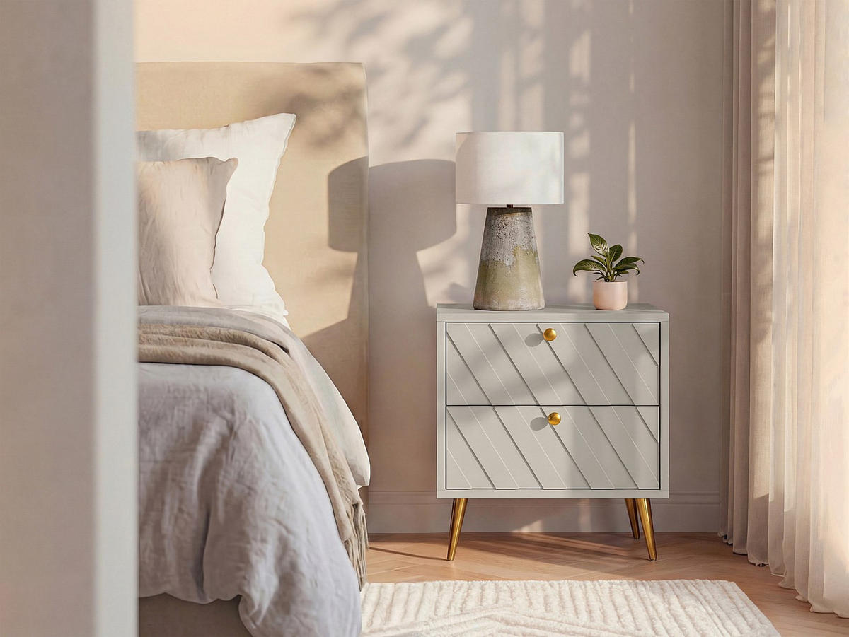 NACHTTISCH - 45 cm x 49.5 cm - Holz, Platte - Beige - TEODA - Beige, Holz (45/40/49.5cm) - Vente-Unique
