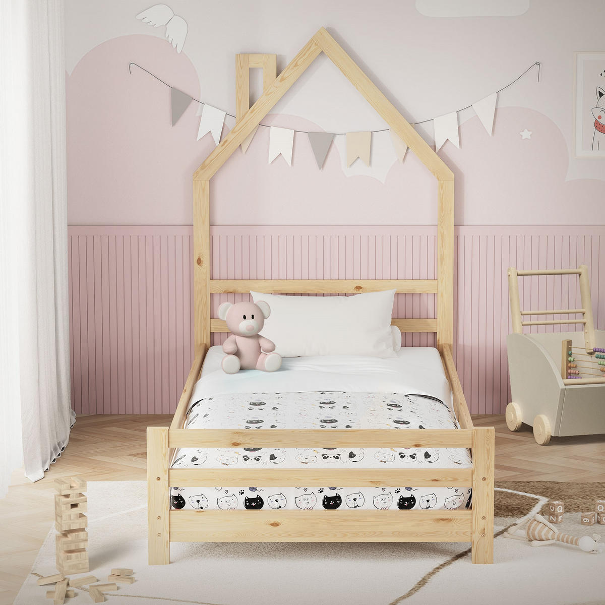 KINDERBETT Haus 90x200 cm Natur - Hellbraun, Holz (90/200cm) - ML-DESIGN